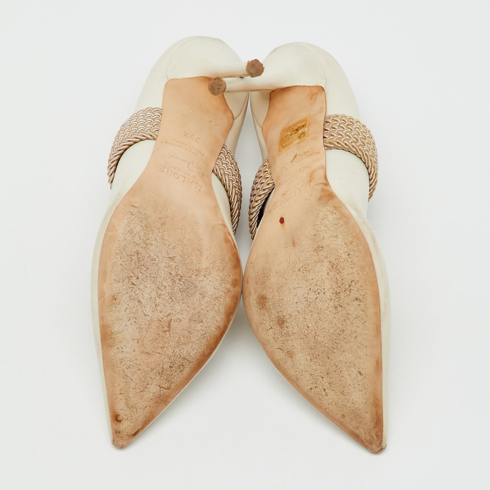 Malone Souliers By Roy Luwolt Off White/beige Leather Mara Mules