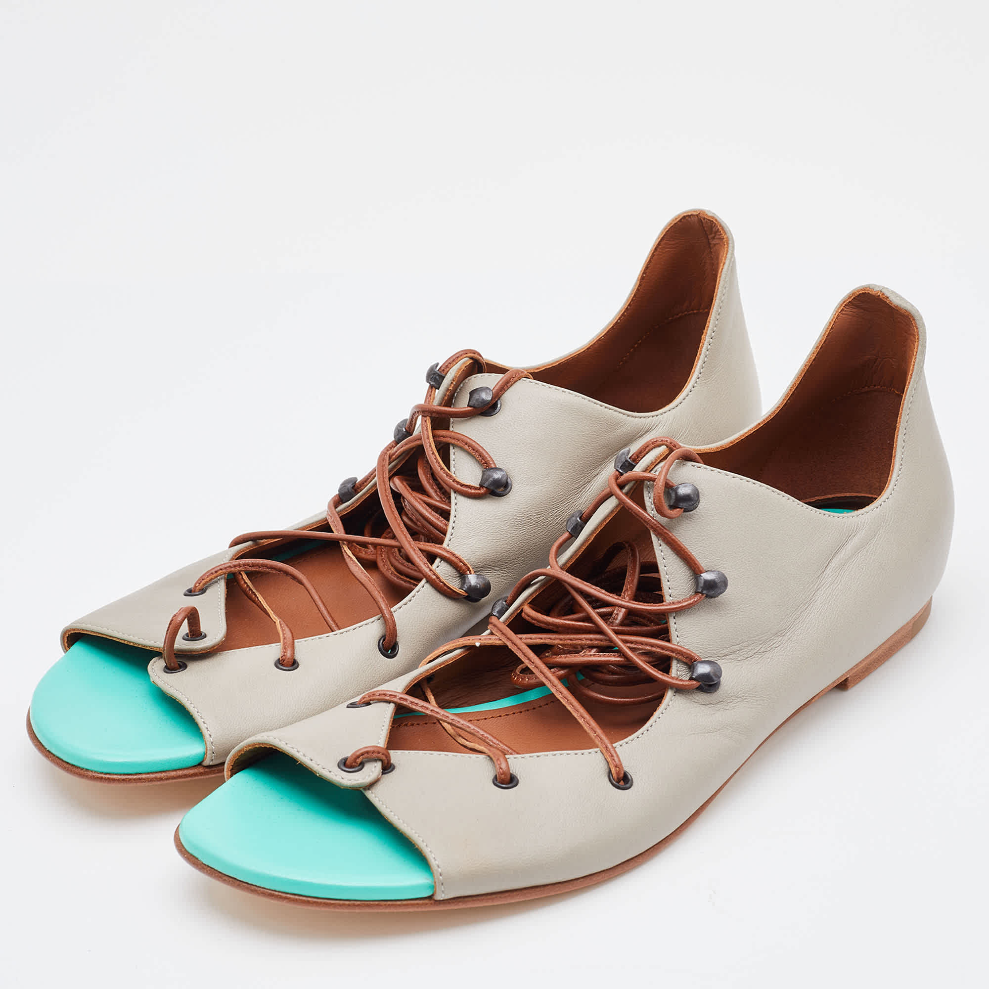 Malone Souliers Grey Leather Starppy Flat Sandals