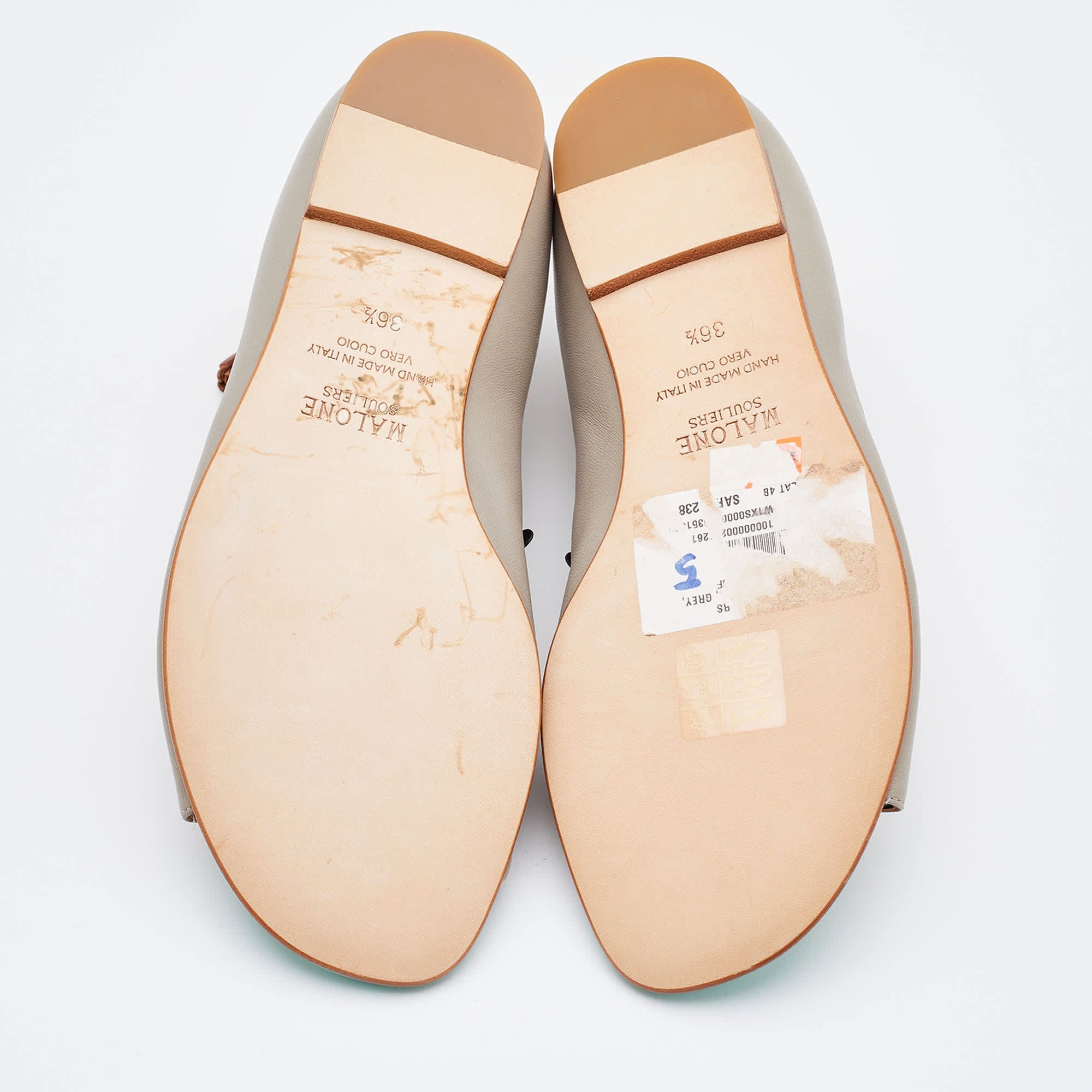 Malone Souliers Grey Leather Starppy Flat Sandals