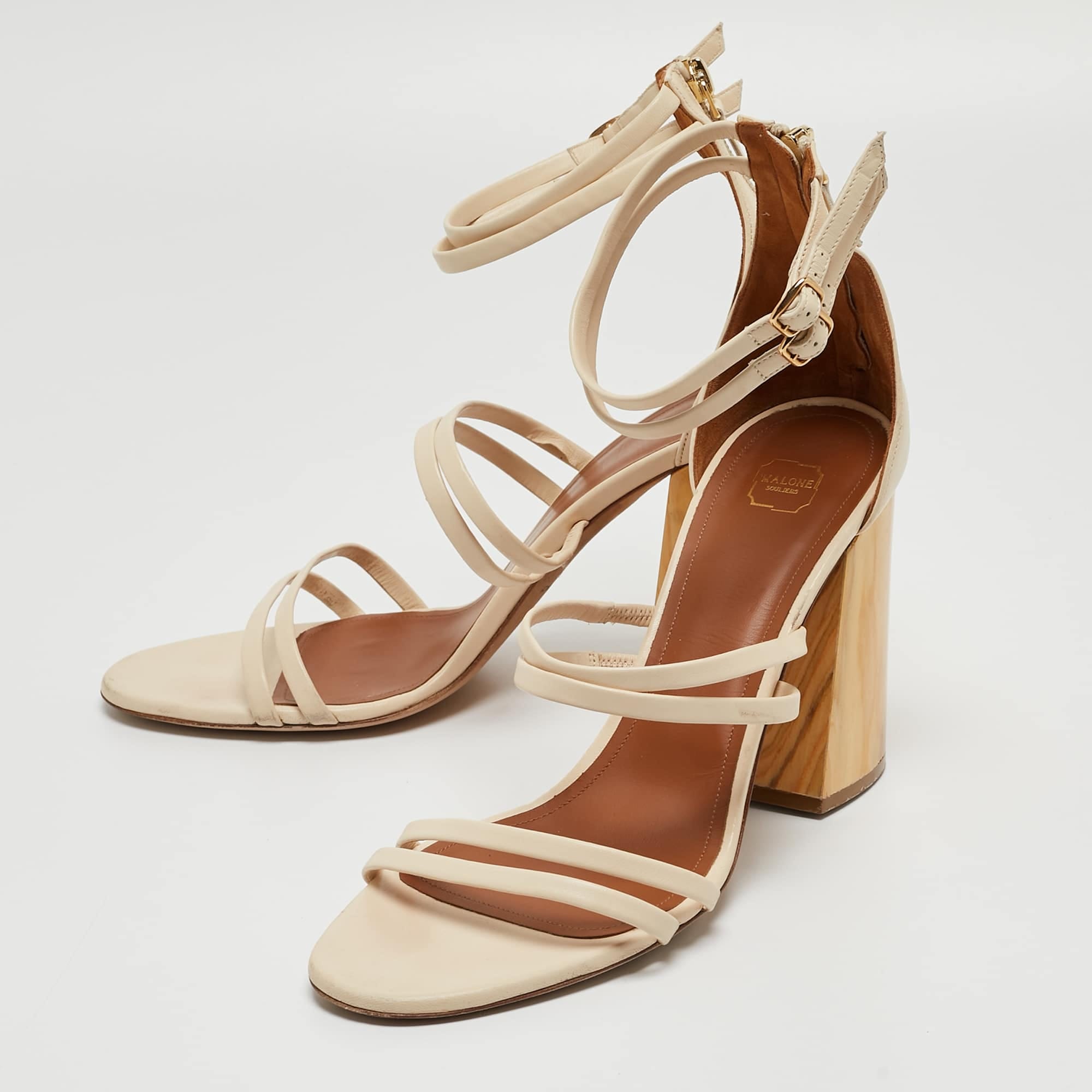 Malone Souliers Cream Leather Ankle Strap Sandals