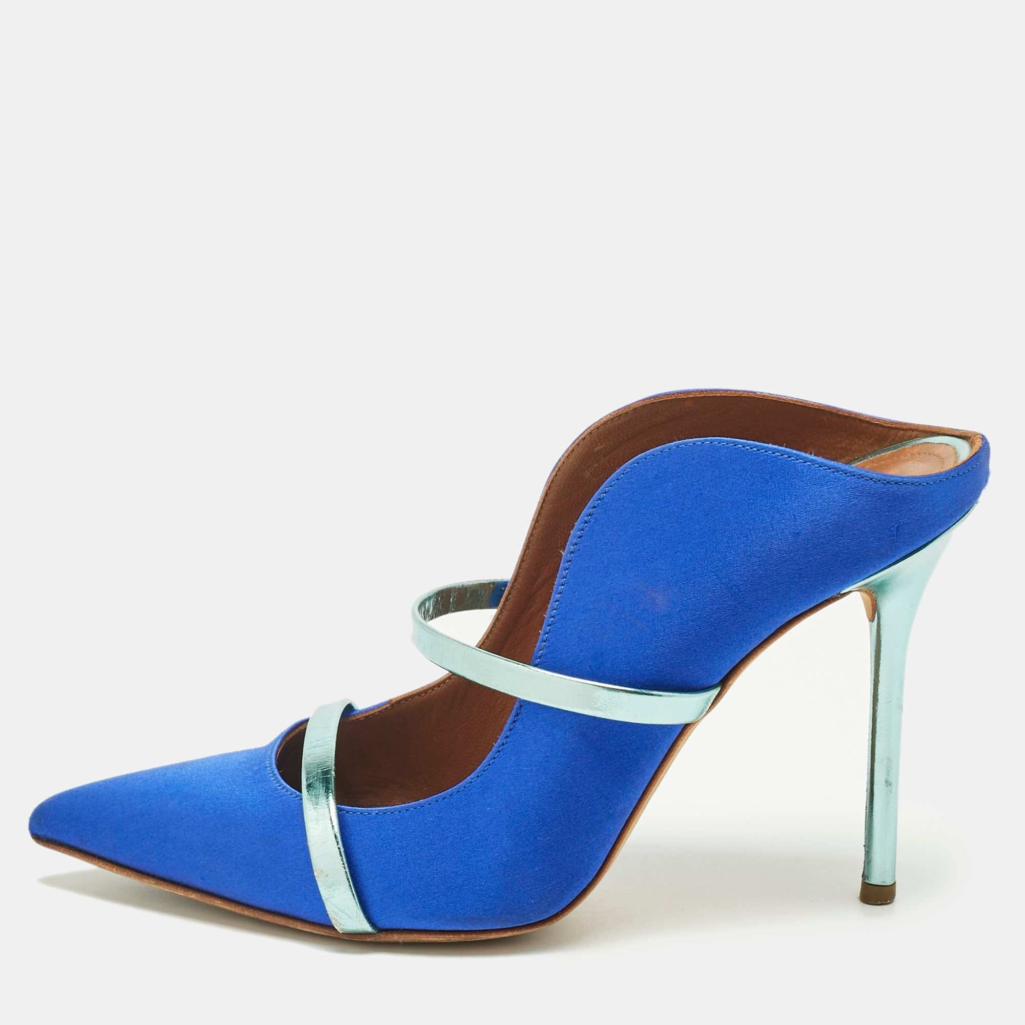 Malone Souliers Blue/green Leather And Satin Maureen Mules
