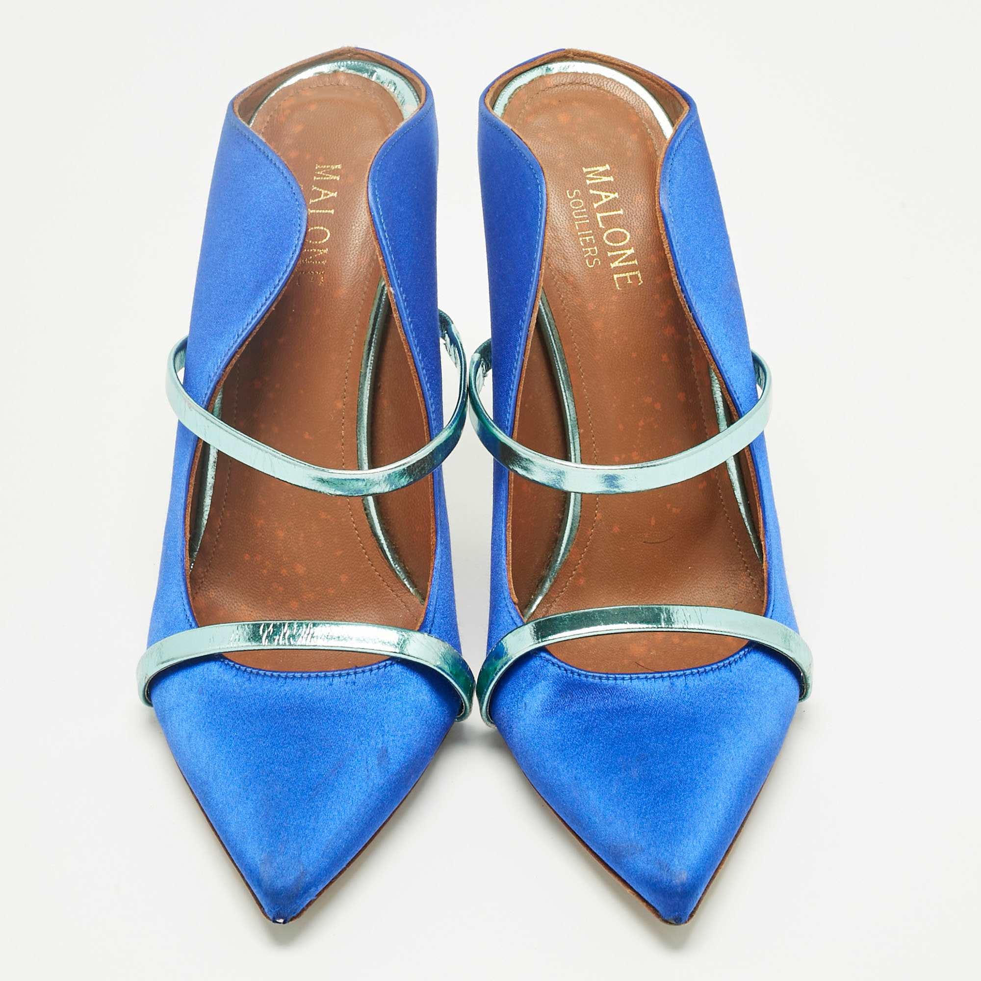 Malone Souliers Blue/green Leather And Satin Maureen Mules