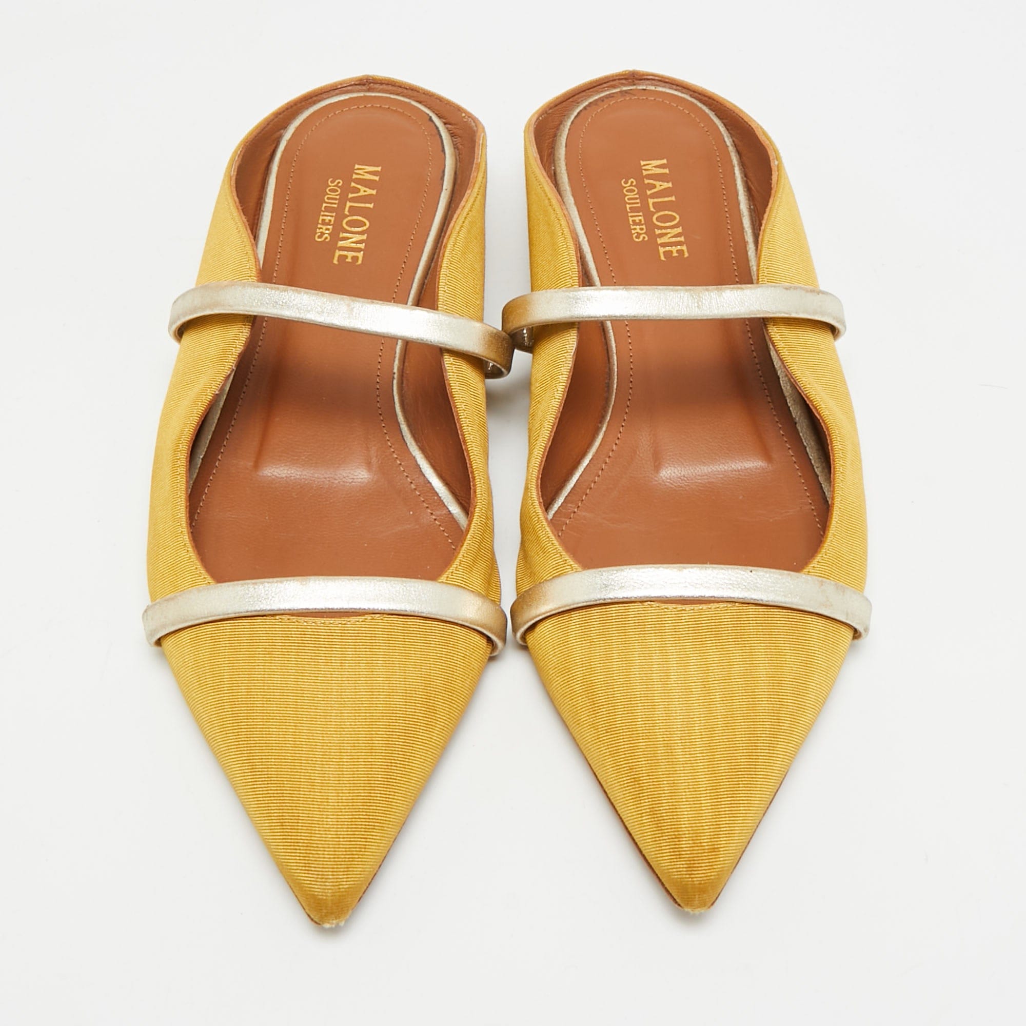 Malone Souliers Yellow/gold Canvas And Leather Maureen Pointed Toe Flats