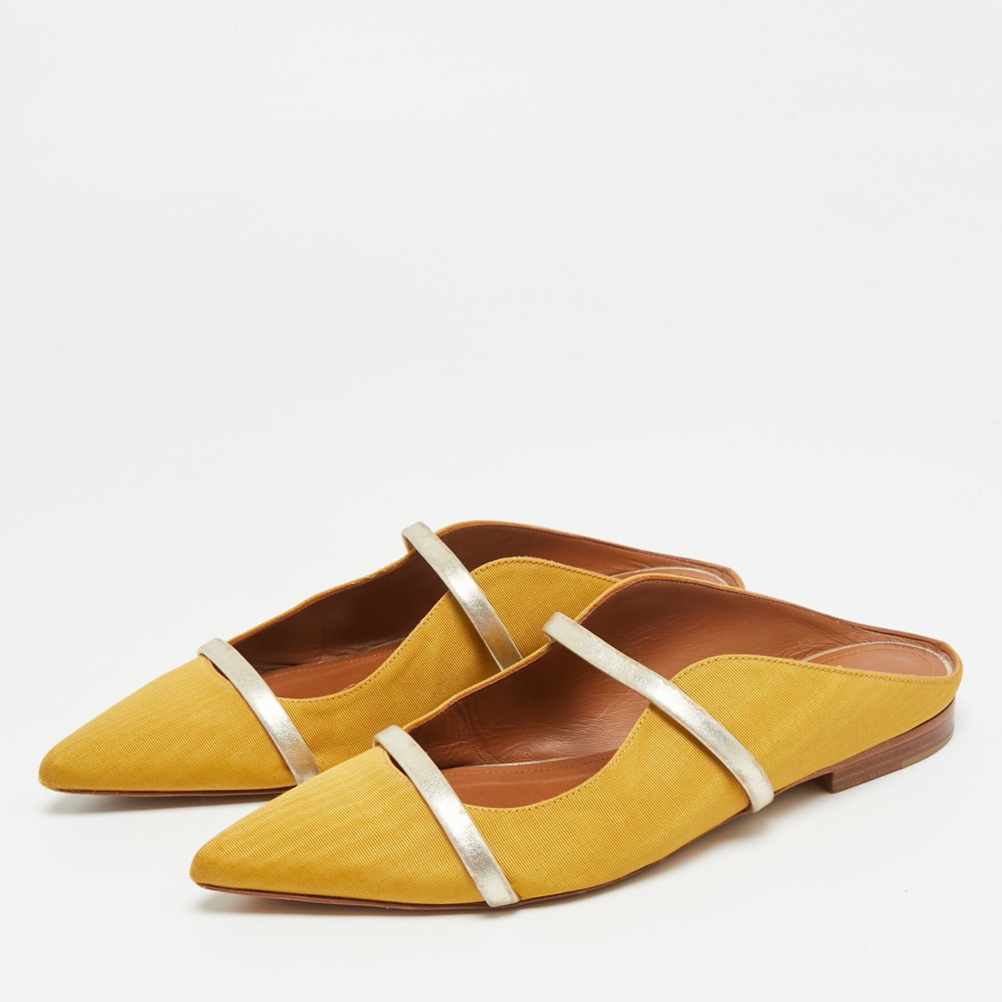 Malone Souliers Yellow/gold Canvas And Leather Maureen Pointed Toe Flats