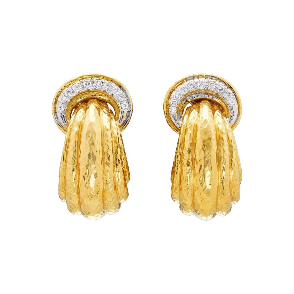 Vintage Gold and Diamond Earclips and Convertible Pendant Brooch Set