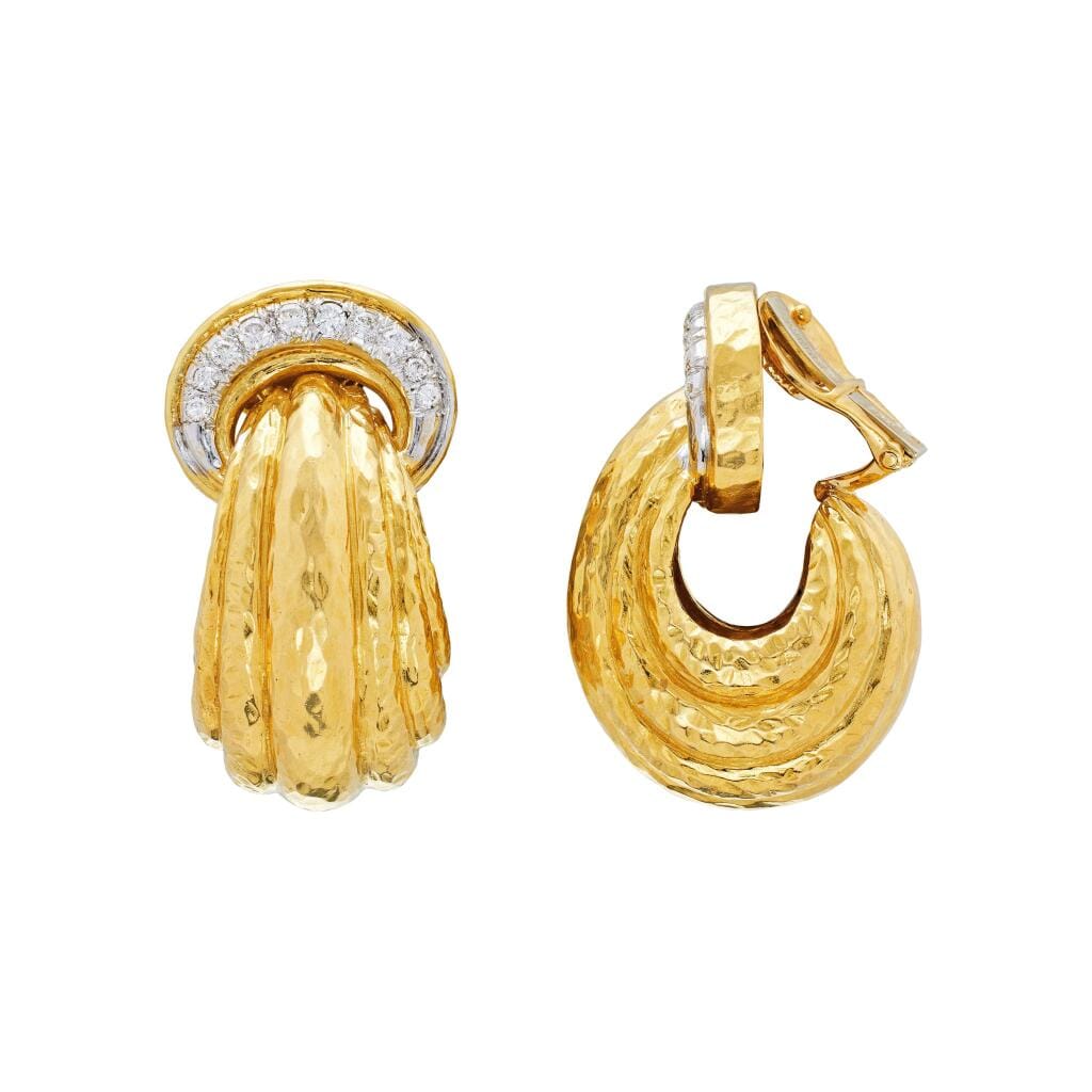 Vintage Gold and Diamond Earclips and Convertible Pendant Brooch Set
