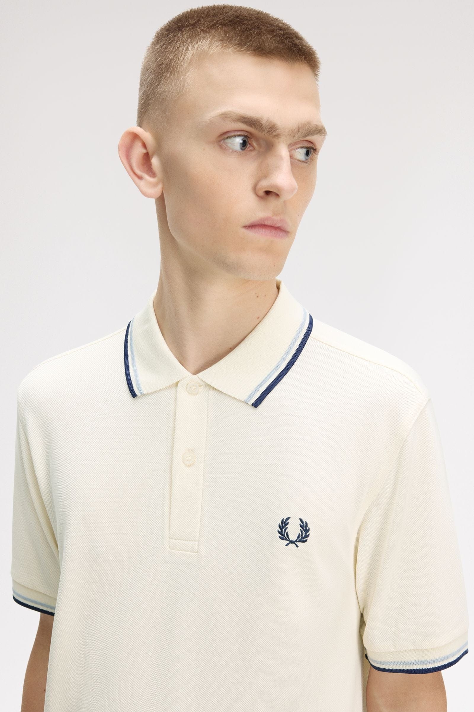 Fred Perry M3600 Twin Tip Polo - Ecru / Dusky Blue / French Navy