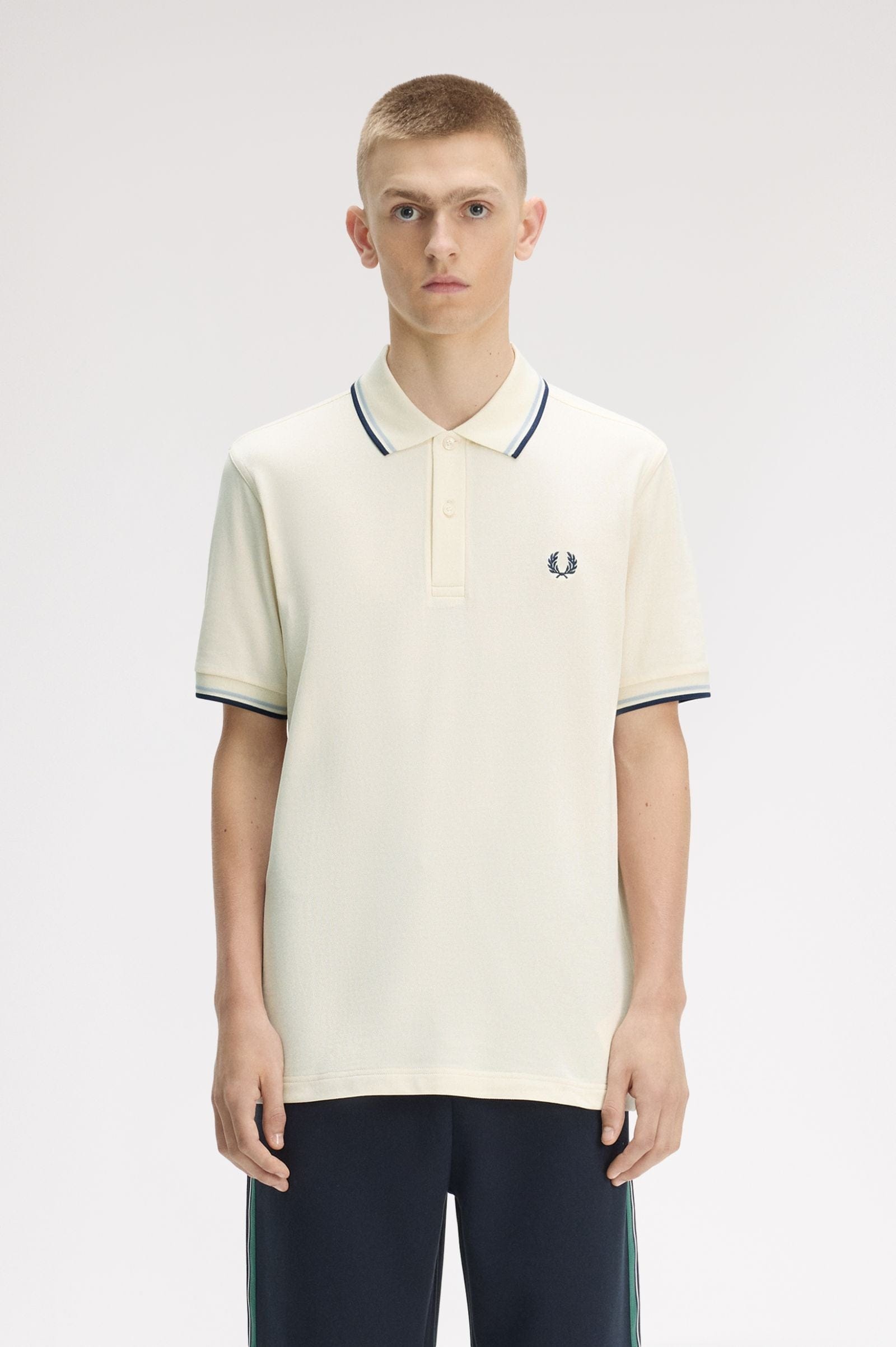 Fred Perry M3600 Twin Tip Polo - Ecru / Dusky Blue / French Navy