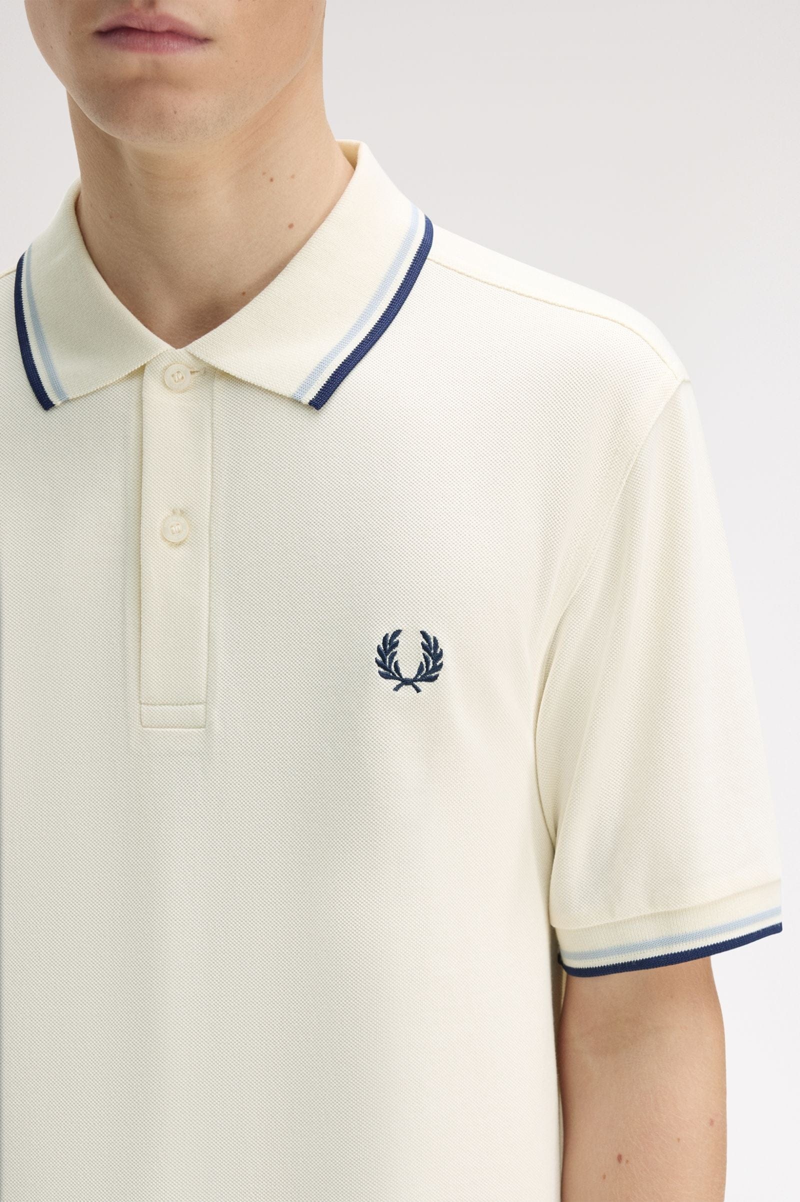 Fred Perry M3600 Twin Tip Polo - Ecru / Dusky Blue / French Navy