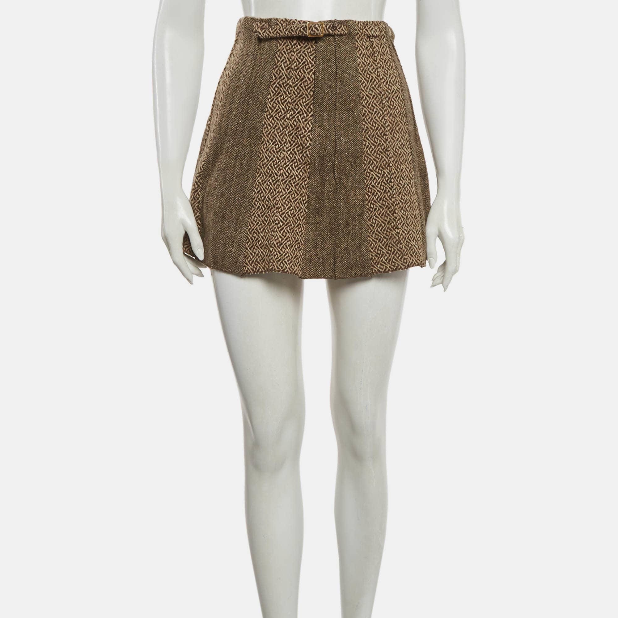 Etro Brown Striped Tweed Mini Skirt