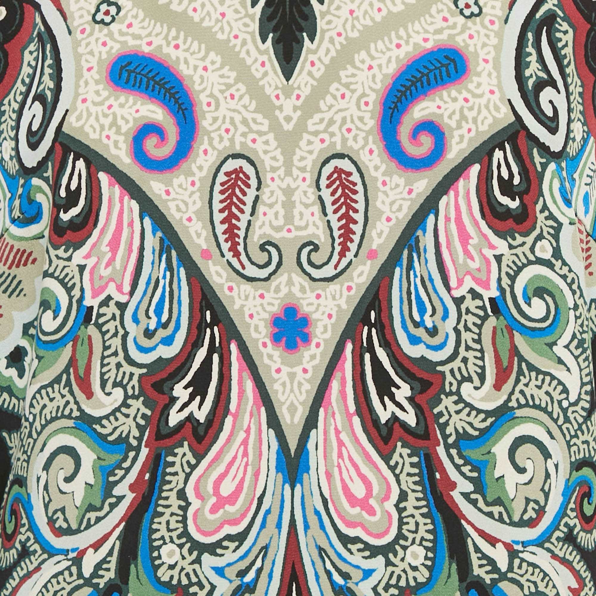 Etro Black/green Paisley Print Silk Shift Dress