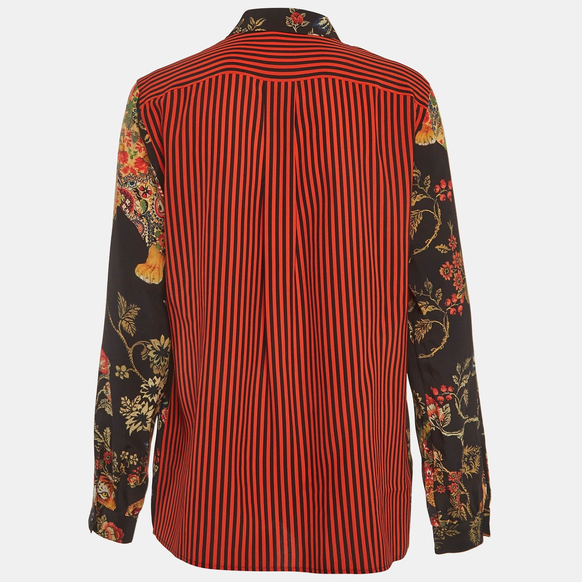 Etro Multicolor Floral/striped Print Silk Button Up Shirt