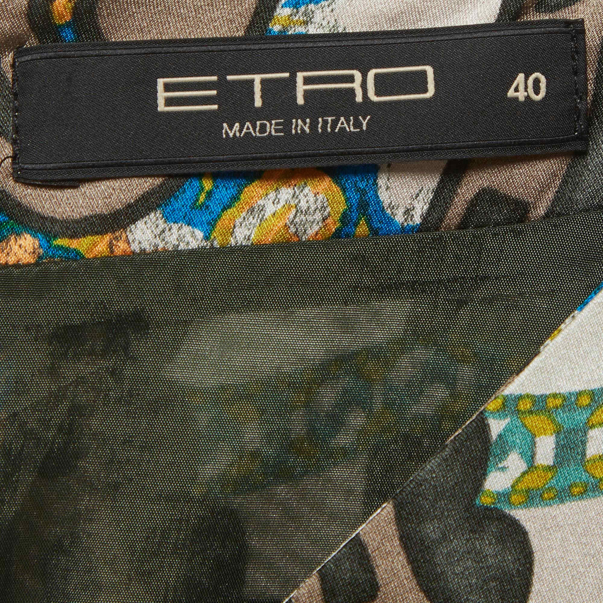 Etro Green Printed Satin Silk Sheath Dress