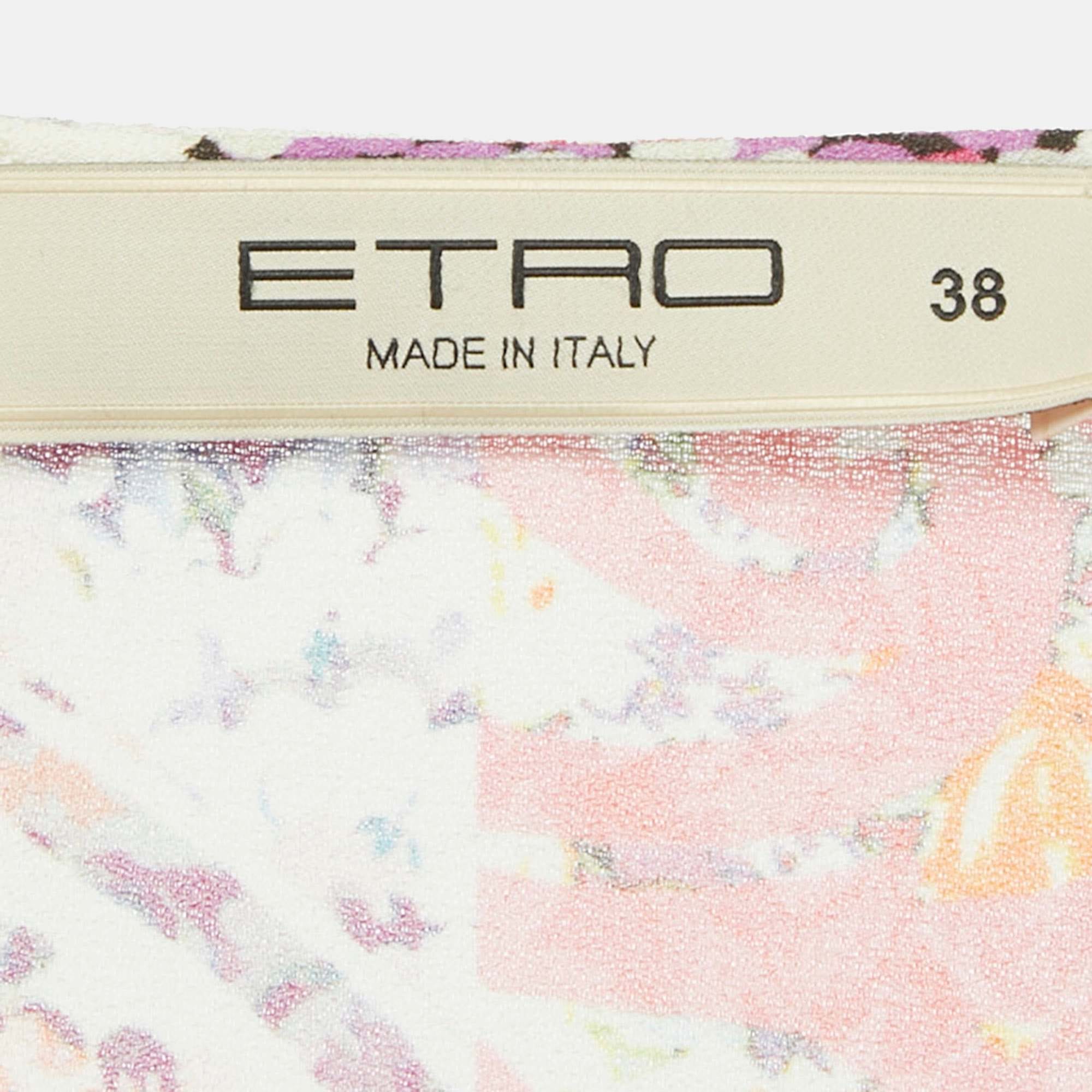 Etro Multicolor Printed Crepe Belted Midi Dress
