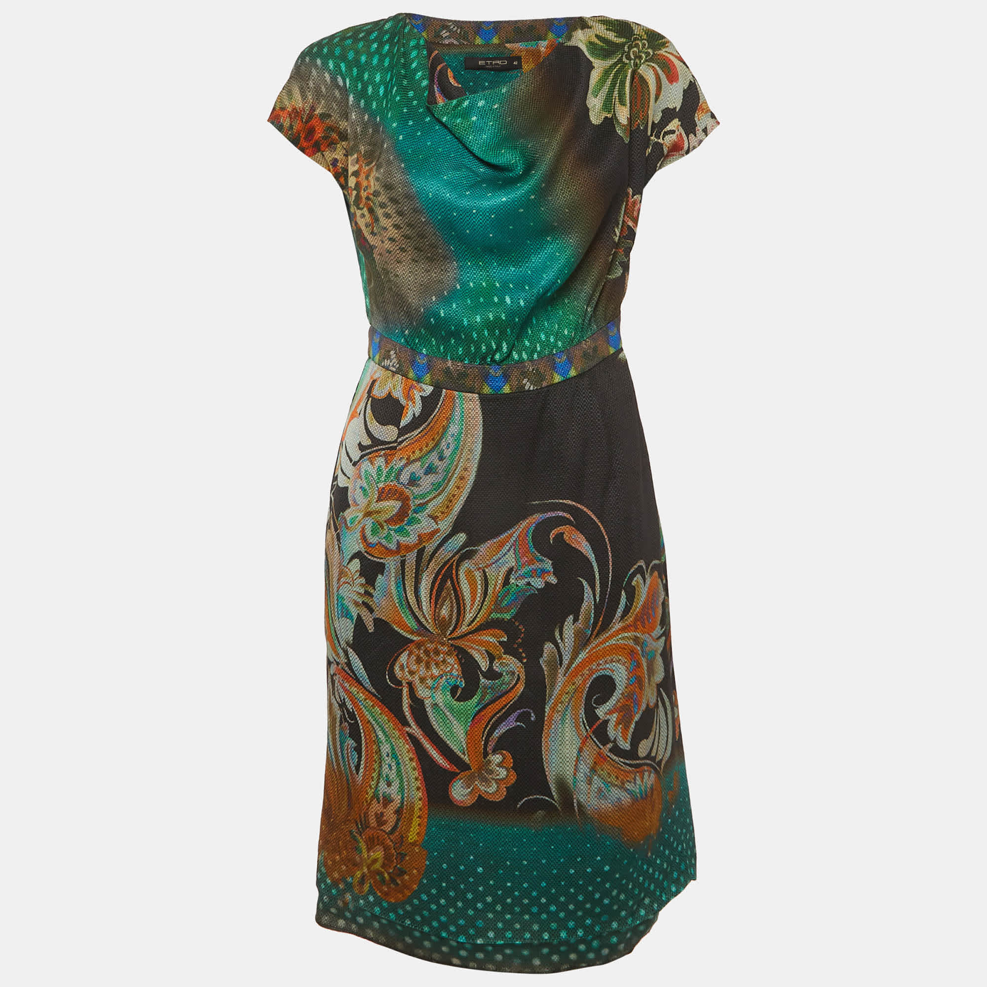 Etro Green Printed Crepe Short Dress