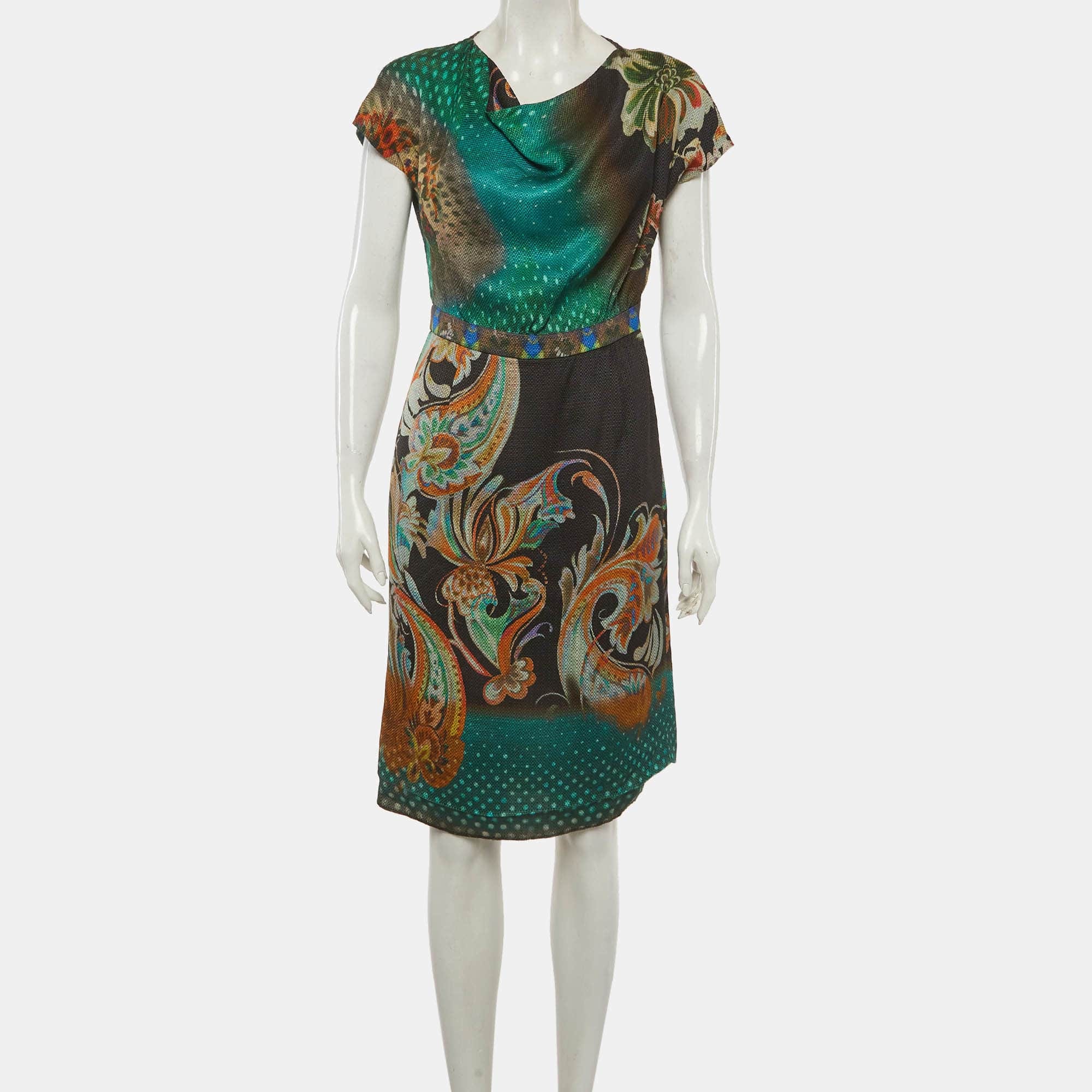 Etro Green Printed Crepe Short Dress