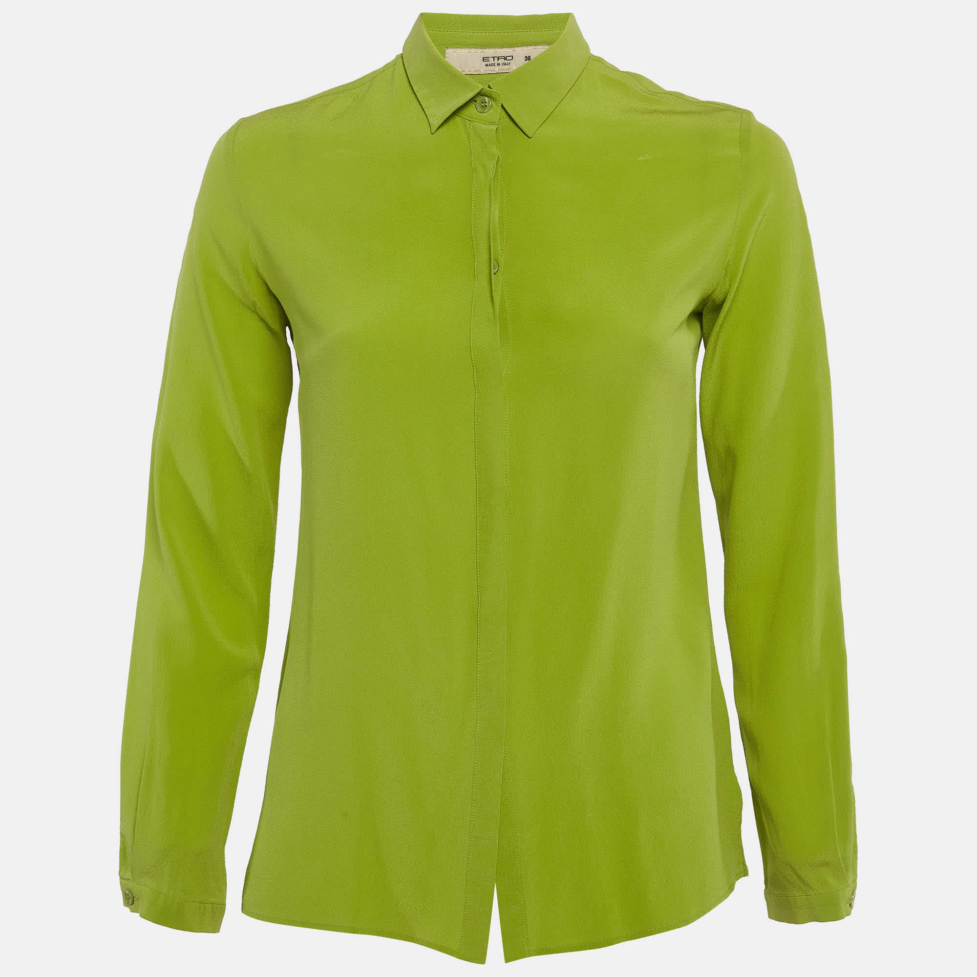 Etro Green Crepe Silk Button Up Shirt