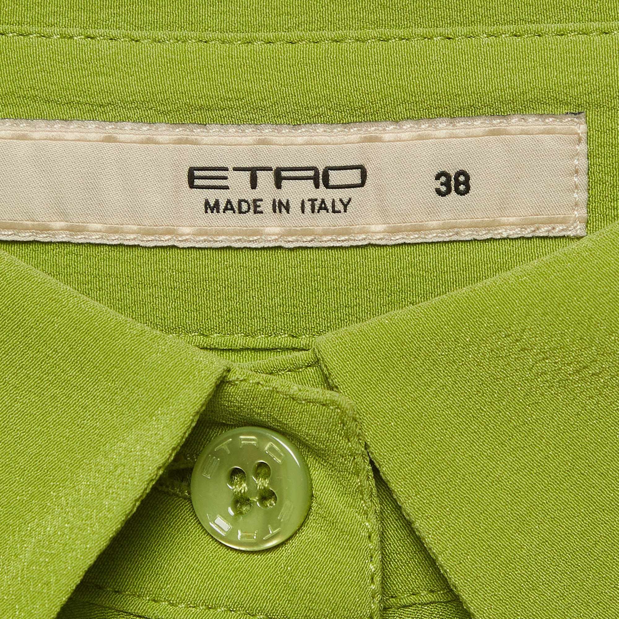Etro Green Crepe Silk Button Up Shirt