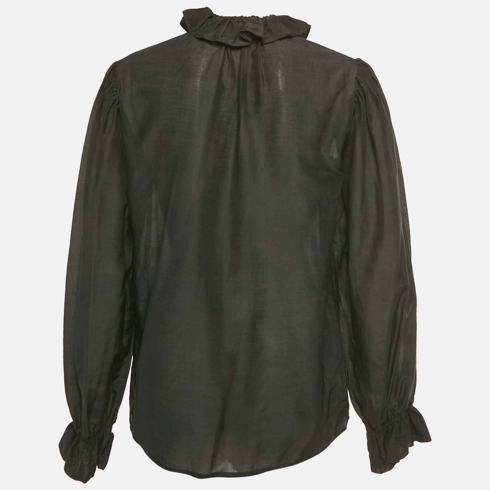 Etro Black Cotton & Silk Ruffled Blouse