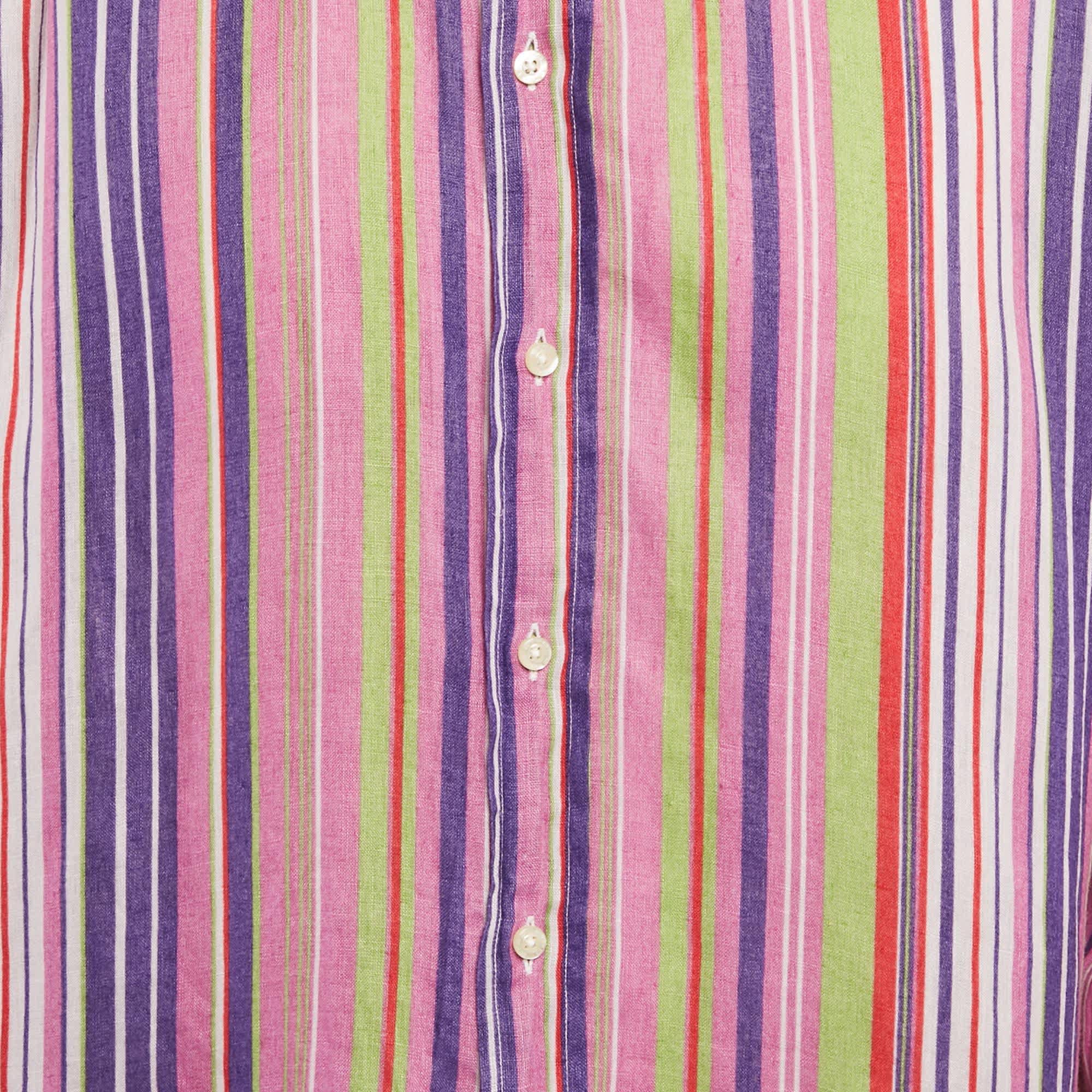 Etro Multicolor Striped Linen Full Sleeve Shirt