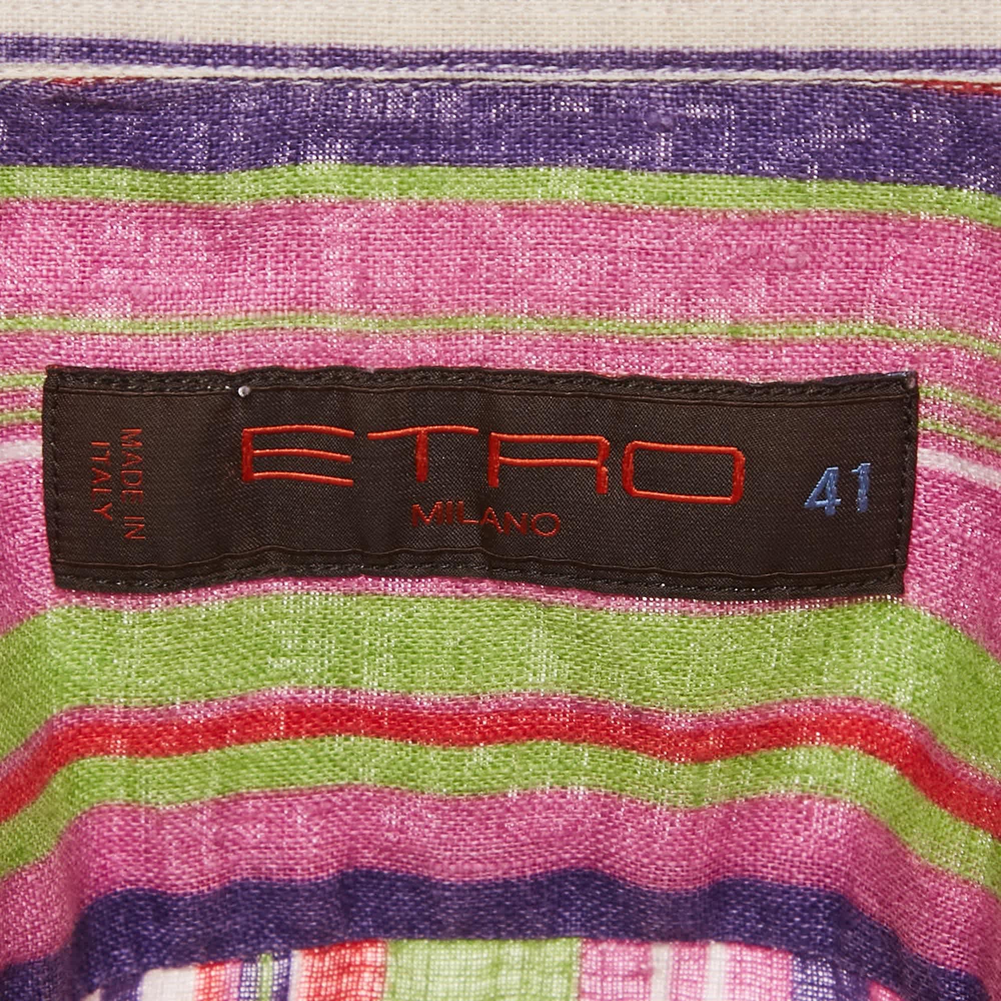 Etro Multicolor Striped Linen Full Sleeve Shirt