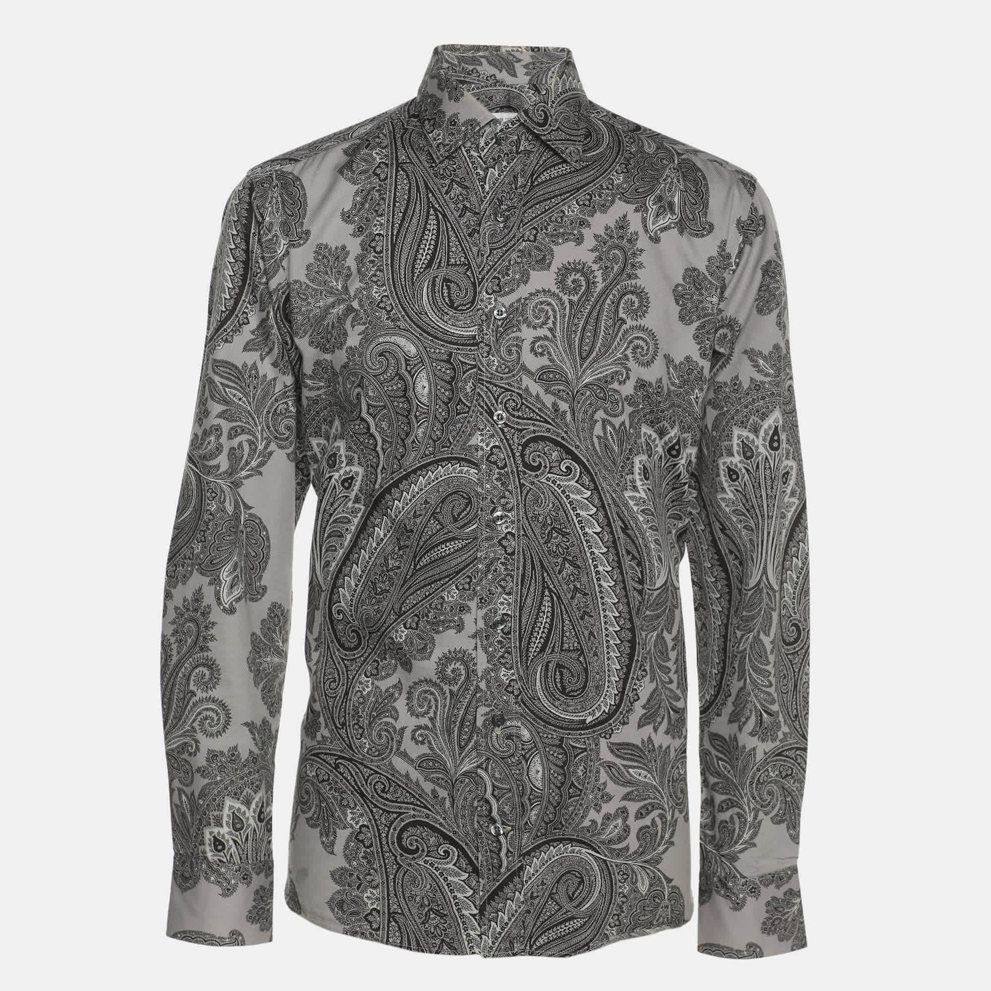 Etro Grey Paisley Print Cotton Long Sleeve Shirt