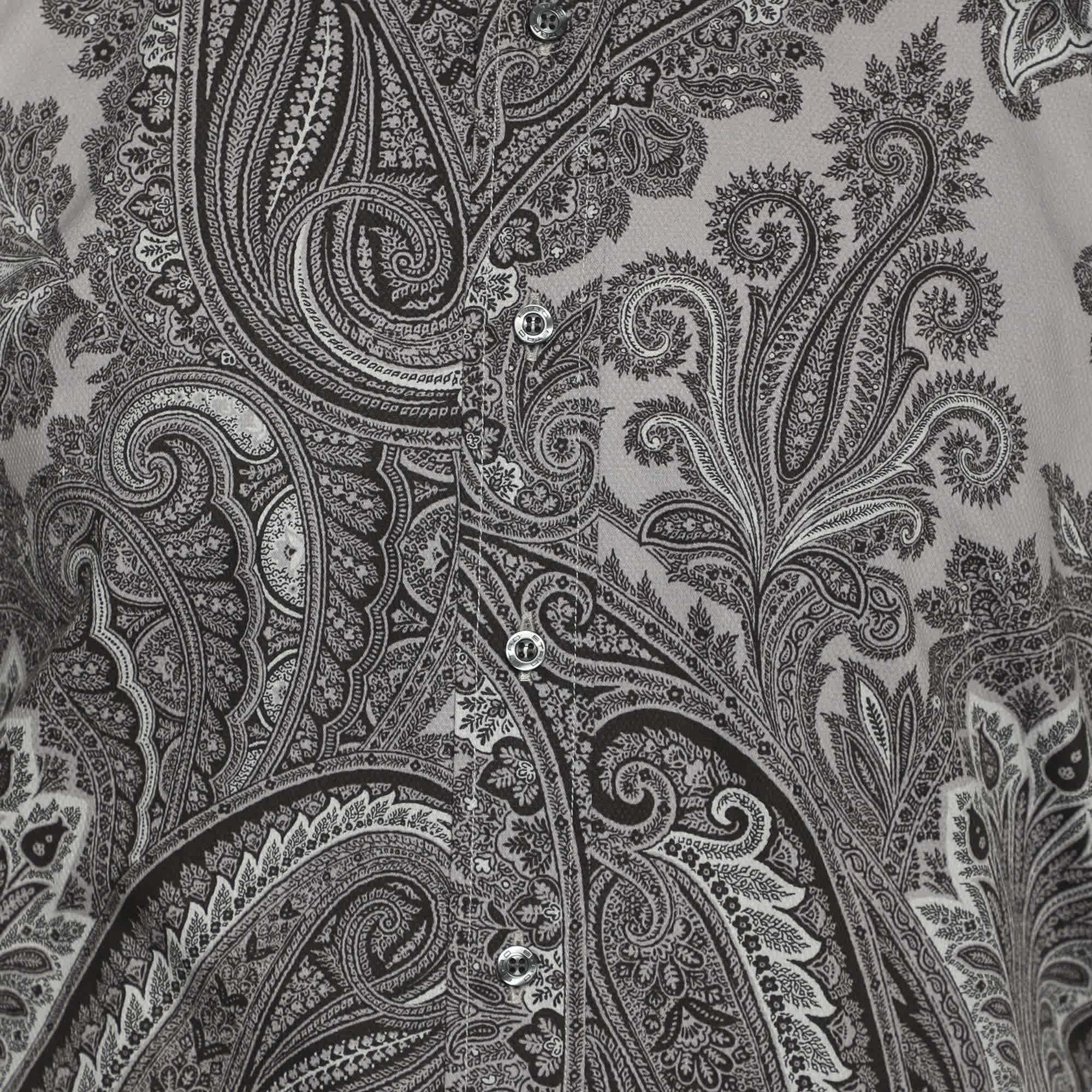 Etro Grey Paisley Print Cotton Long Sleeve Shirt