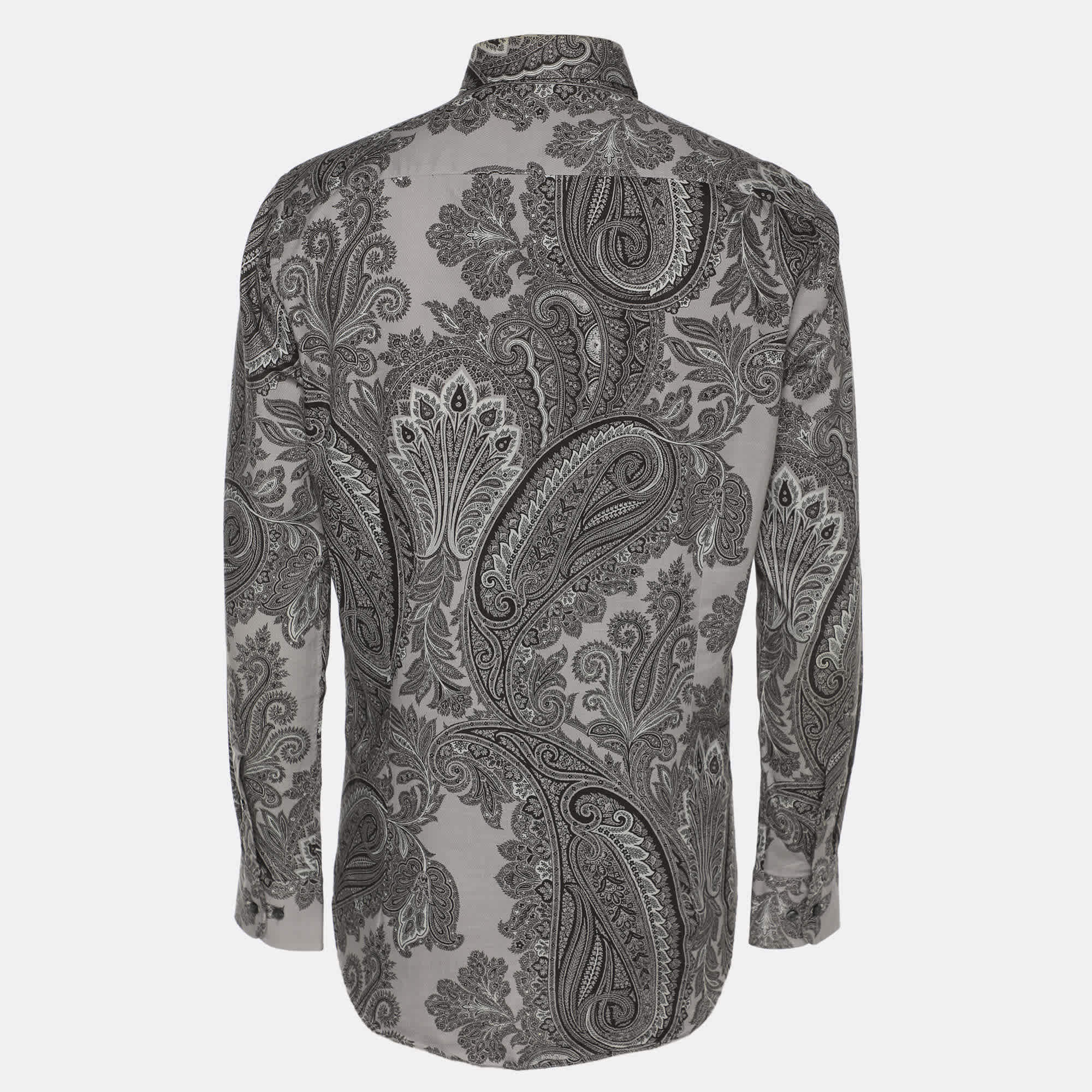 Etro Grey Paisley Print Cotton Long Sleeve Shirt