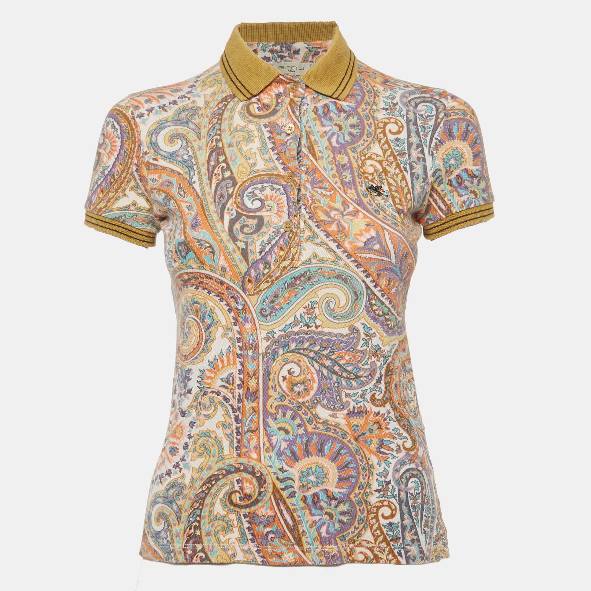 Etro Multicolor Paisley - Print Cotton Polo T - Shirt