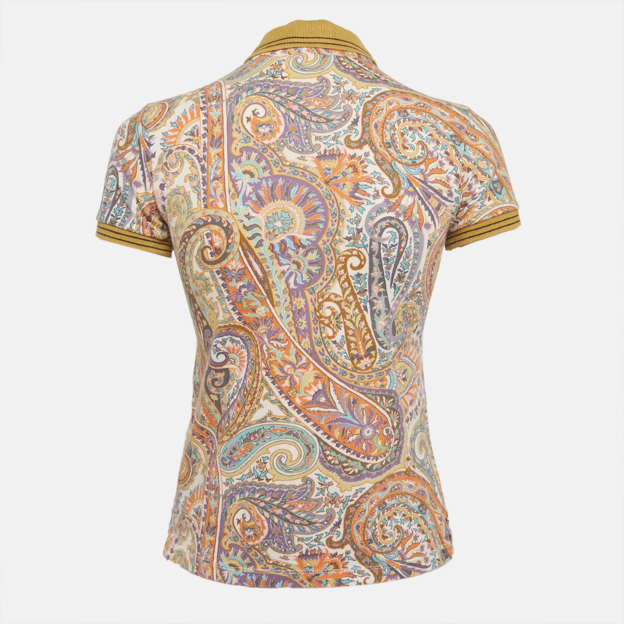 Etro Multicolor Paisley - Print Cotton Polo T - Shirt