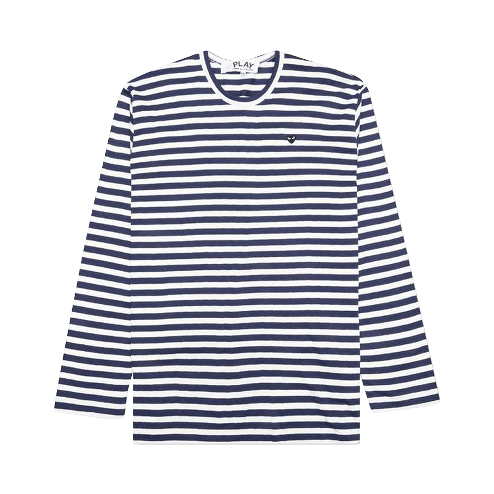 Comme des Garçons PLAY Little Heart Striped Long-Sleeve T-Shirt Navy/White