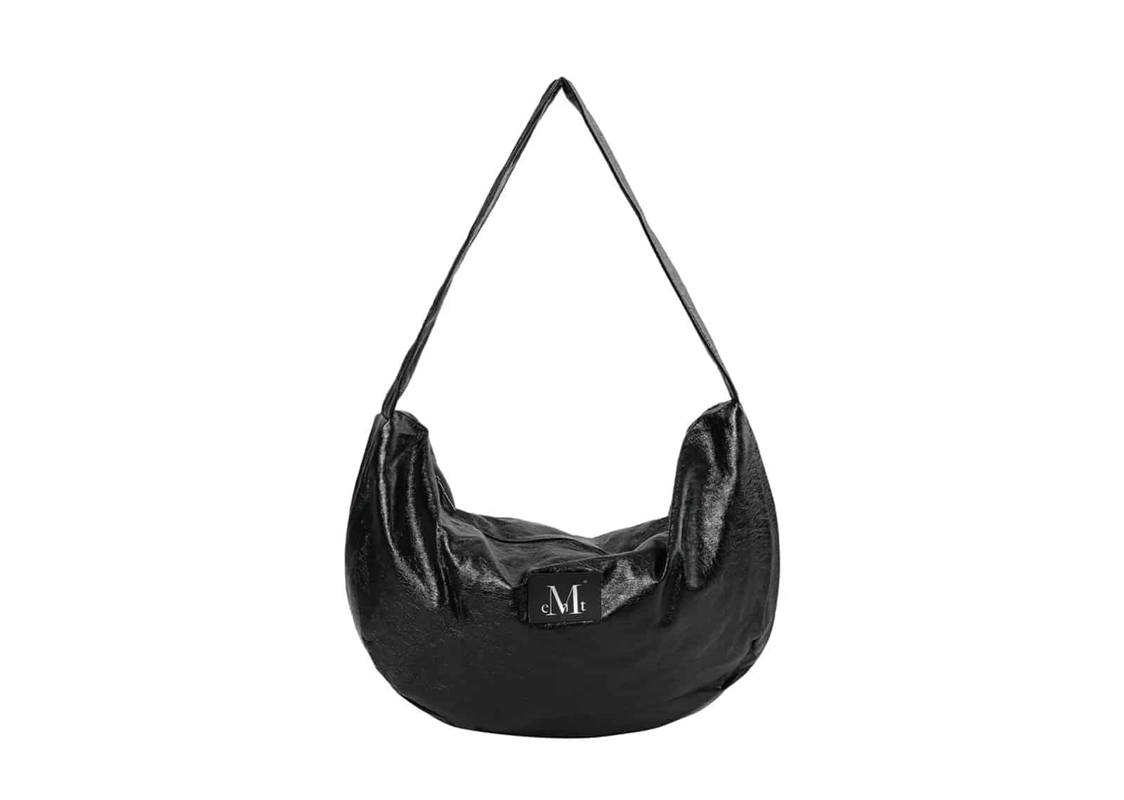 Mucent Elune Glossy Half Moon Big Hobo Bag Black