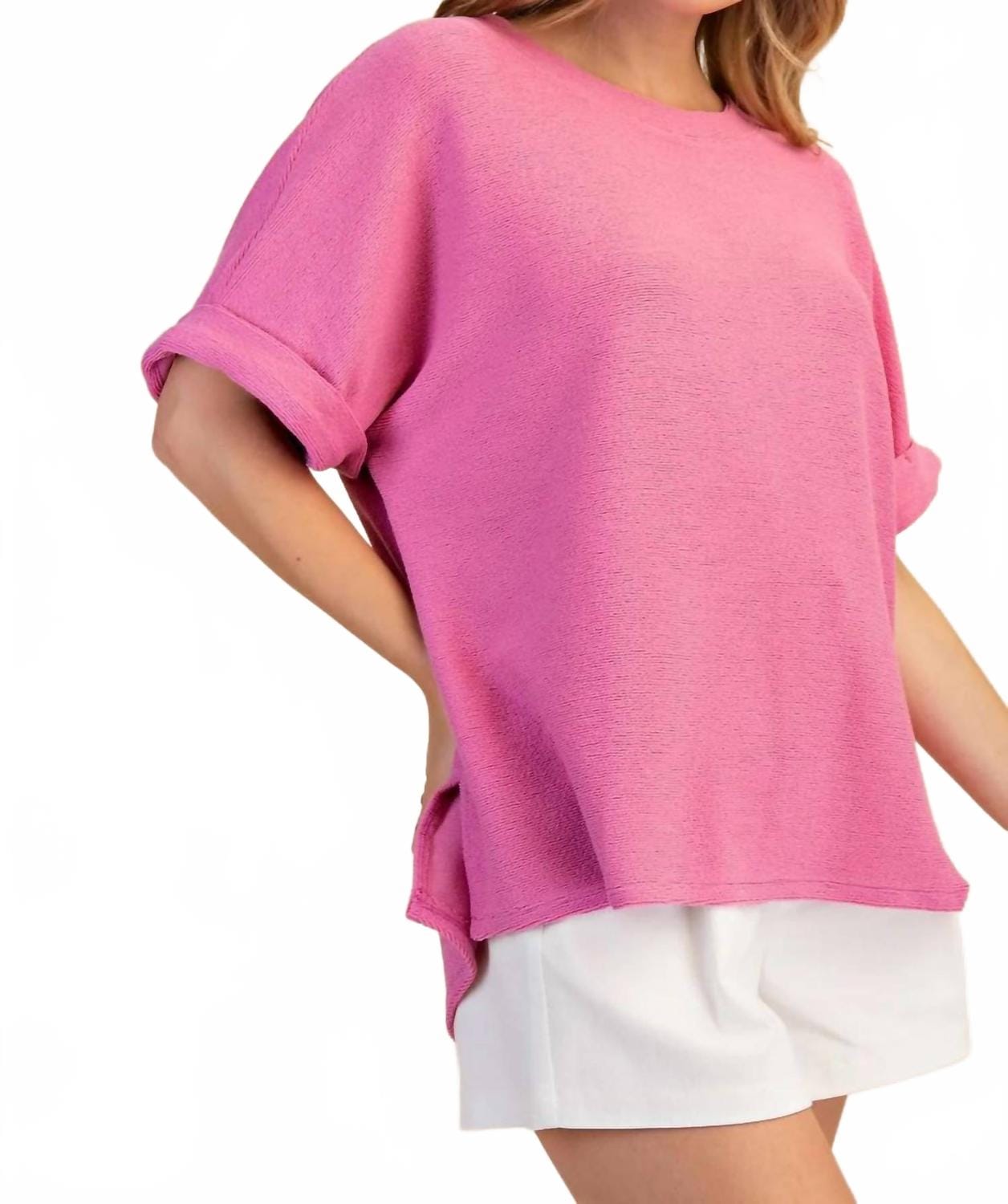 Knit Comfort Cut Knit Top In Hot Pink