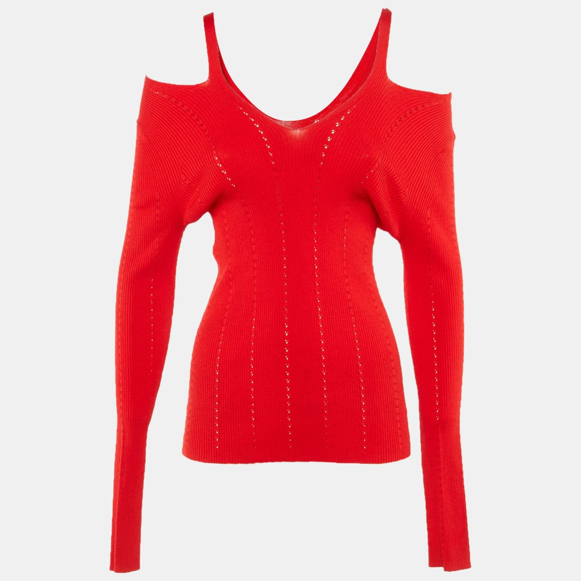 Knit Red Knit Cold Shoulder Top