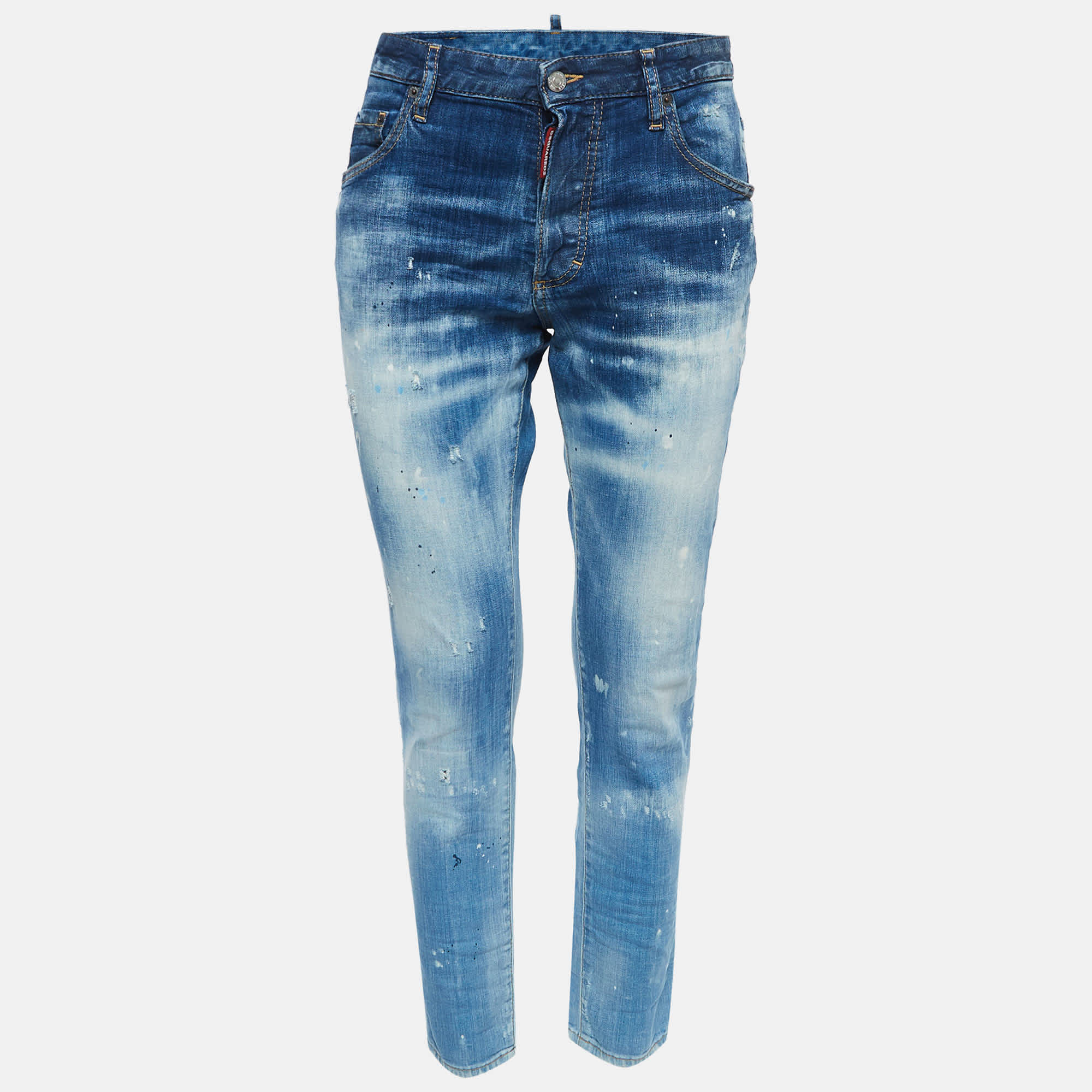 Dsquared2 Blue Washed & Distressed Denim Skinny Dan Jeans