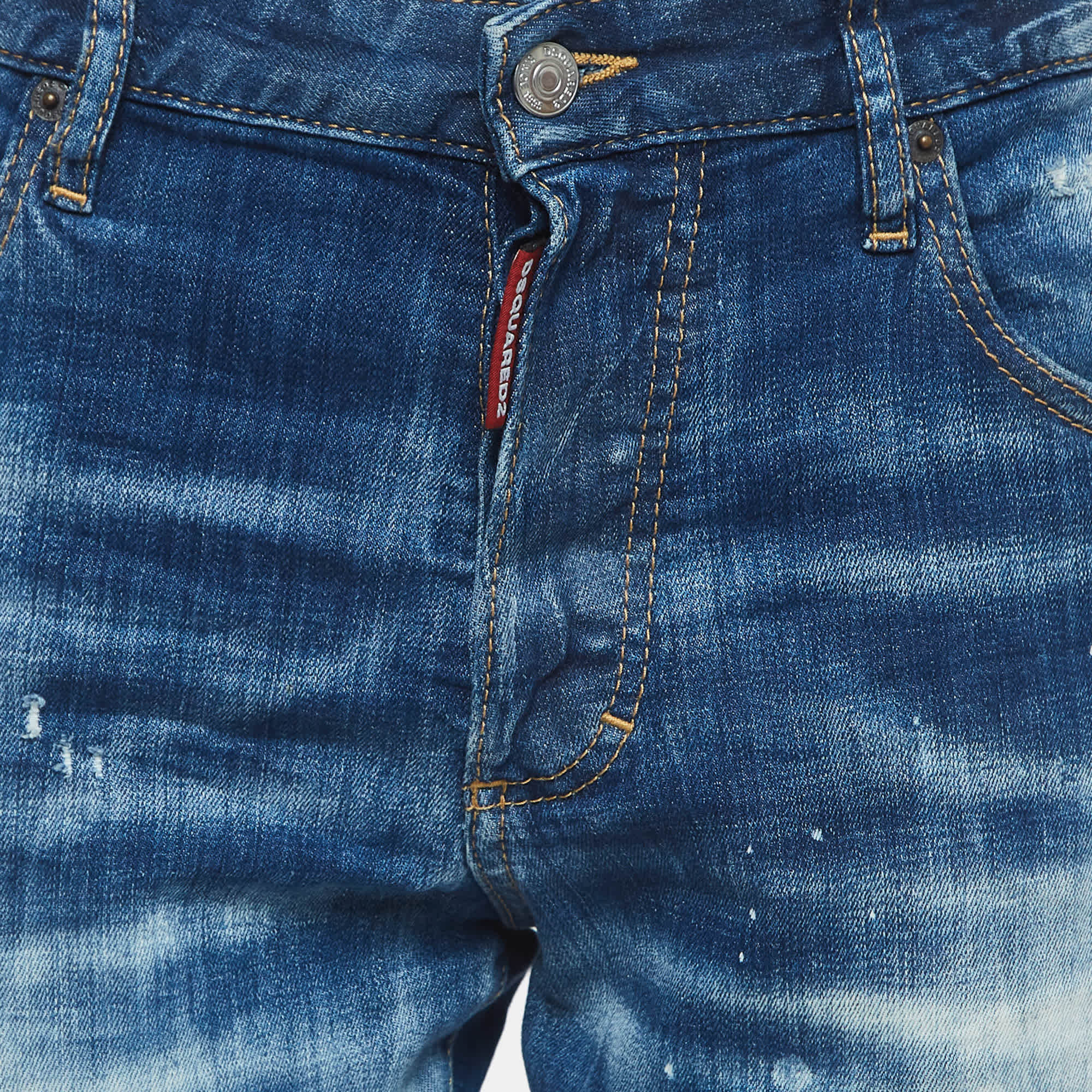 Dsquared2 Blue Washed & Distressed Denim Skinny Dan Jeans