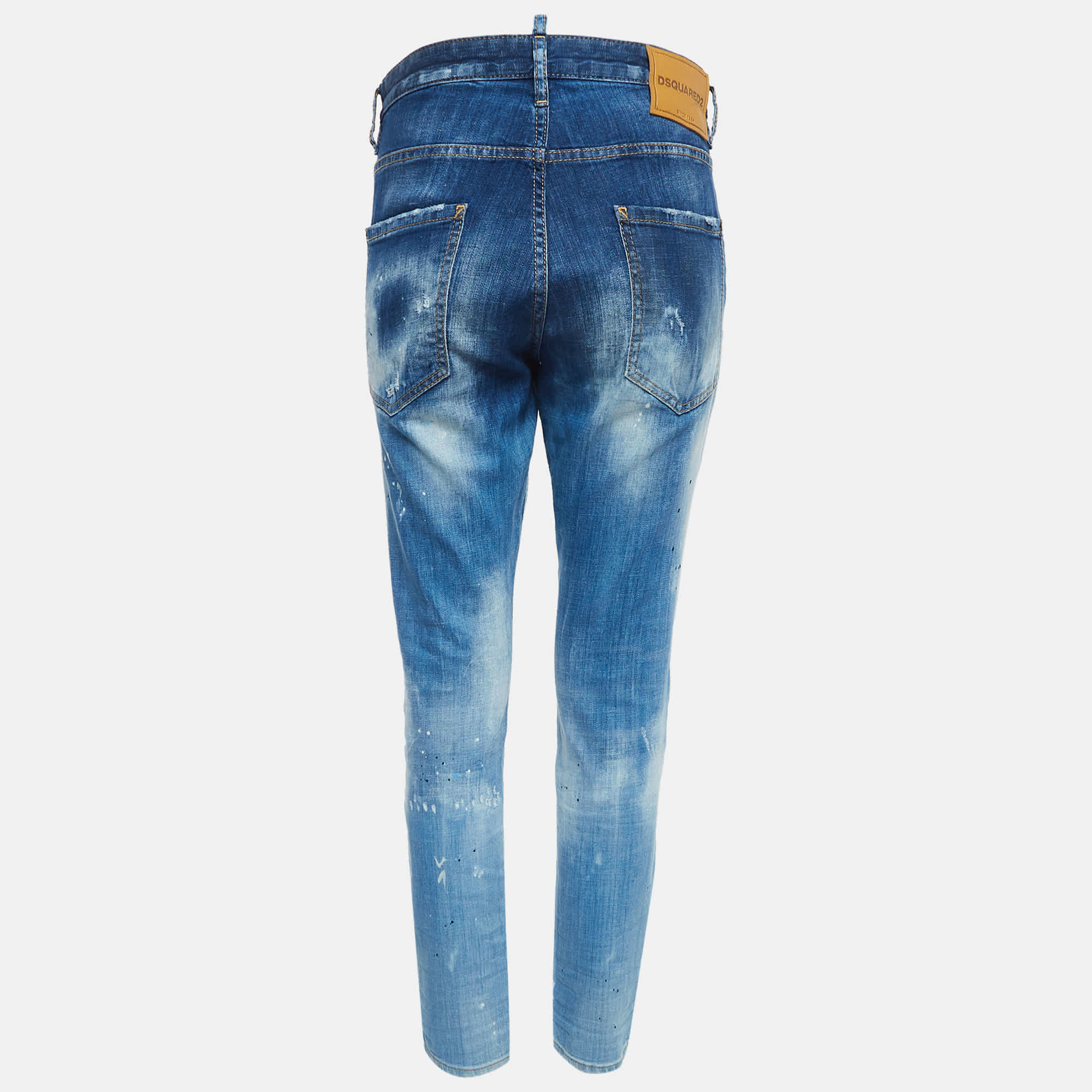 Dsquared2 Blue Washed & Distressed Denim Skinny Dan Jeans