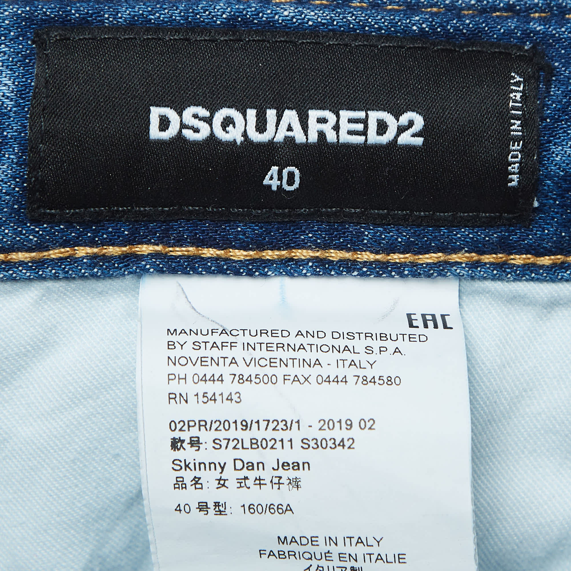 Dsquared2 Blue Washed & Distressed Denim Skinny Dan Jeans
