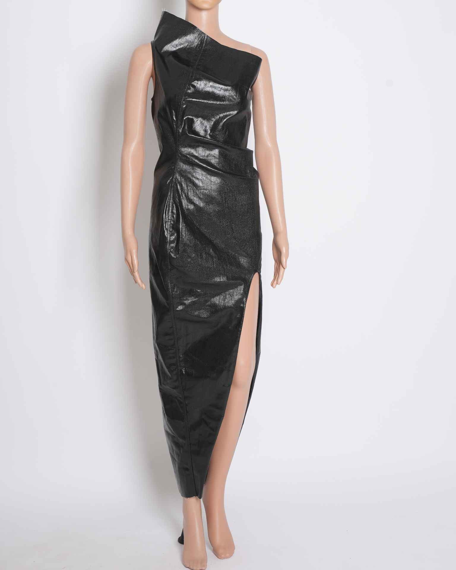 Rick Owens Laminated Denim - Blend Asymmetric Single - Shoulder Dress in Black