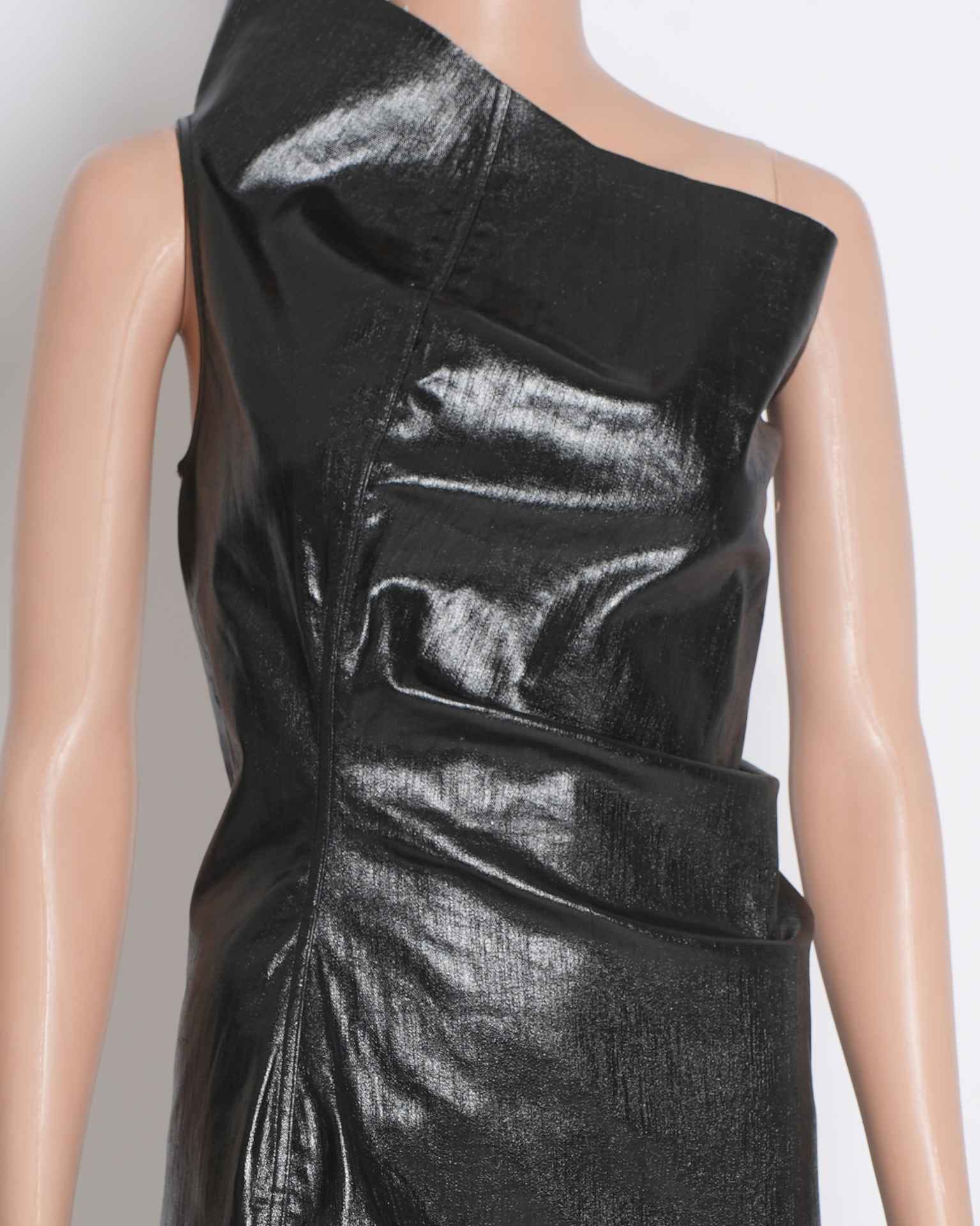 Rick Owens Laminated Denim - Blend Asymmetric Single - Shoulder Dress in Black