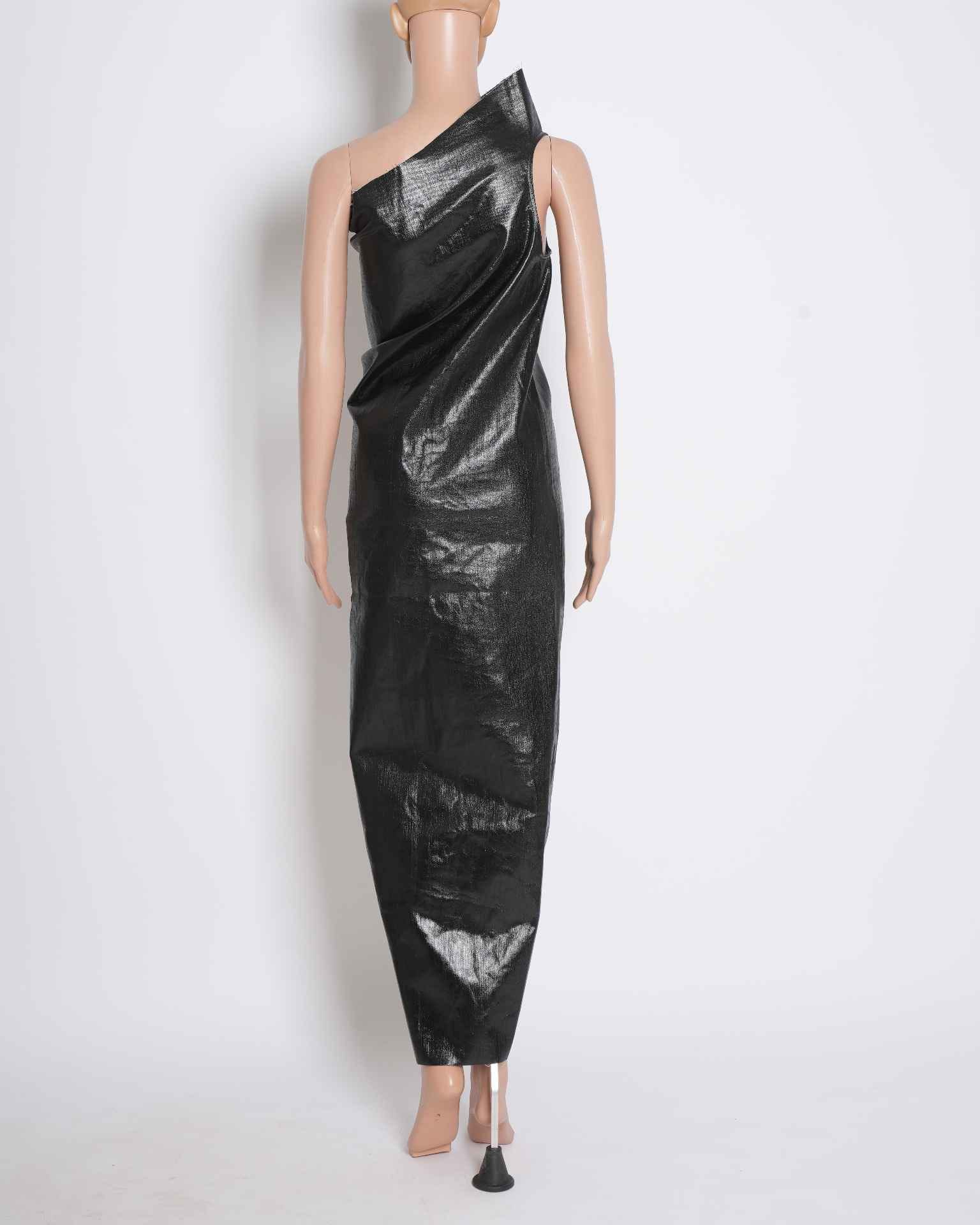 Rick Owens Laminated Denim - Blend Asymmetric Single - Shoulder Dress in Black