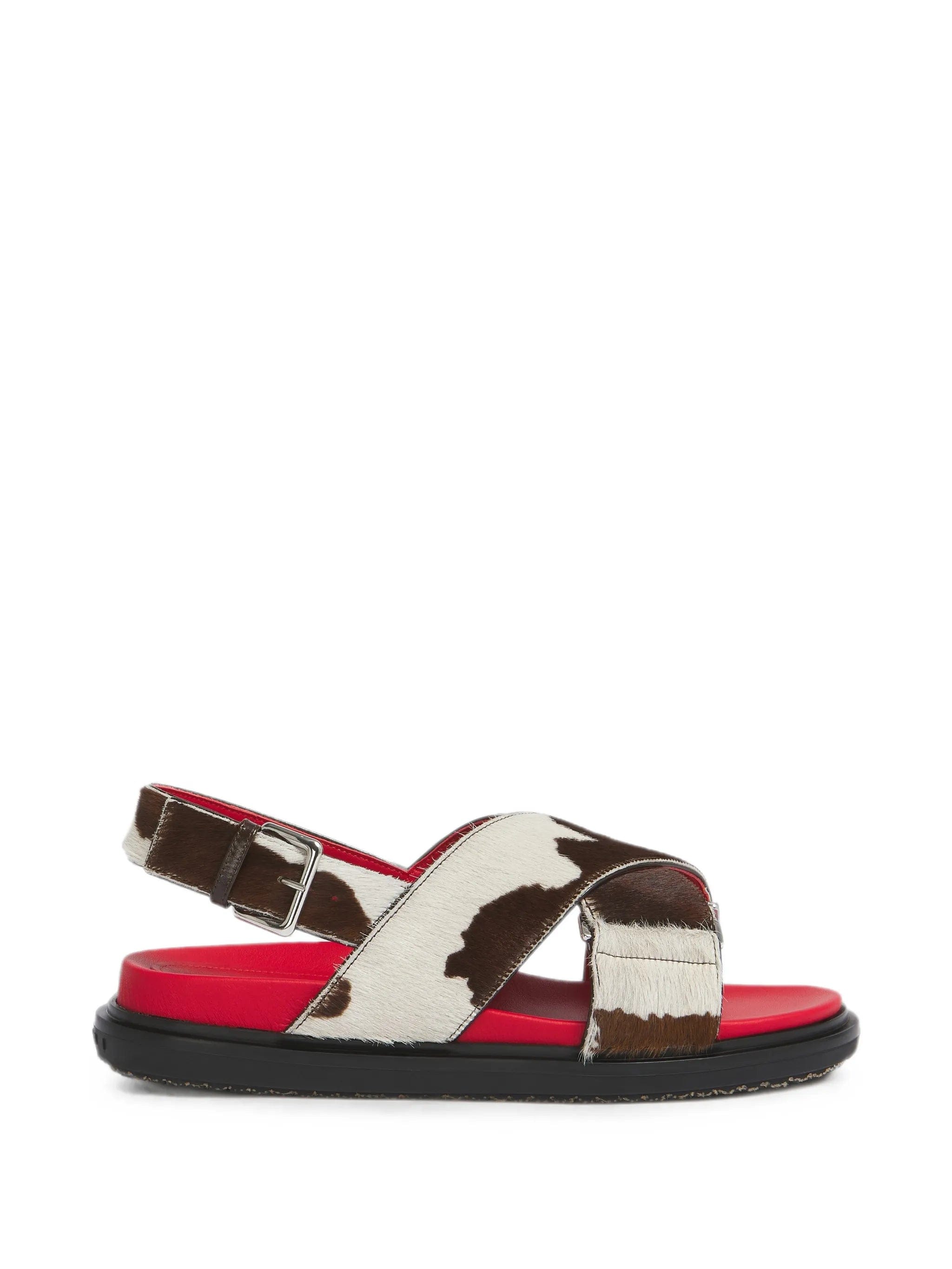 Marni white and brown cow - print ponyhair Fussbett