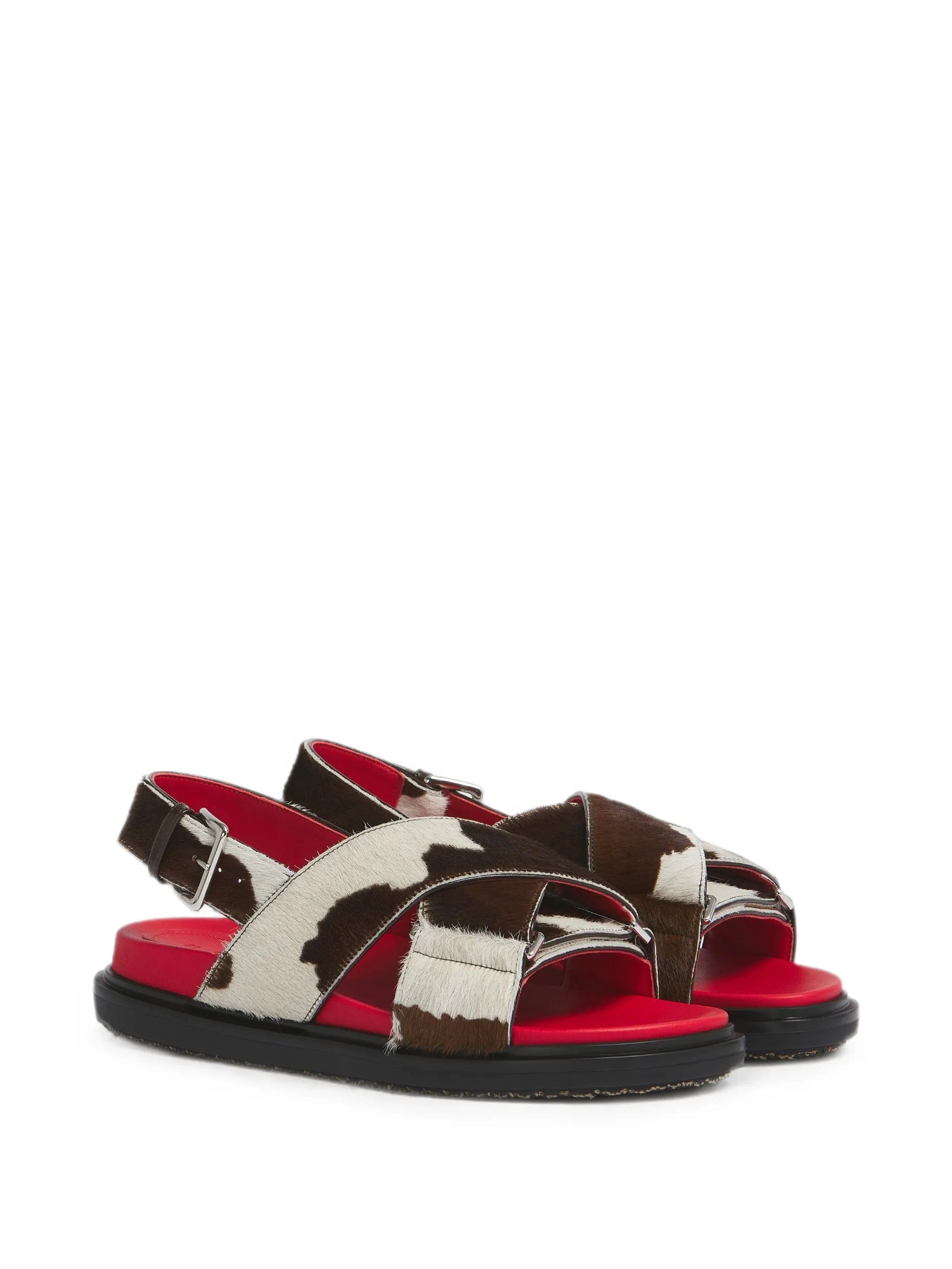 Marni white and brown cow - print ponyhair Fussbett