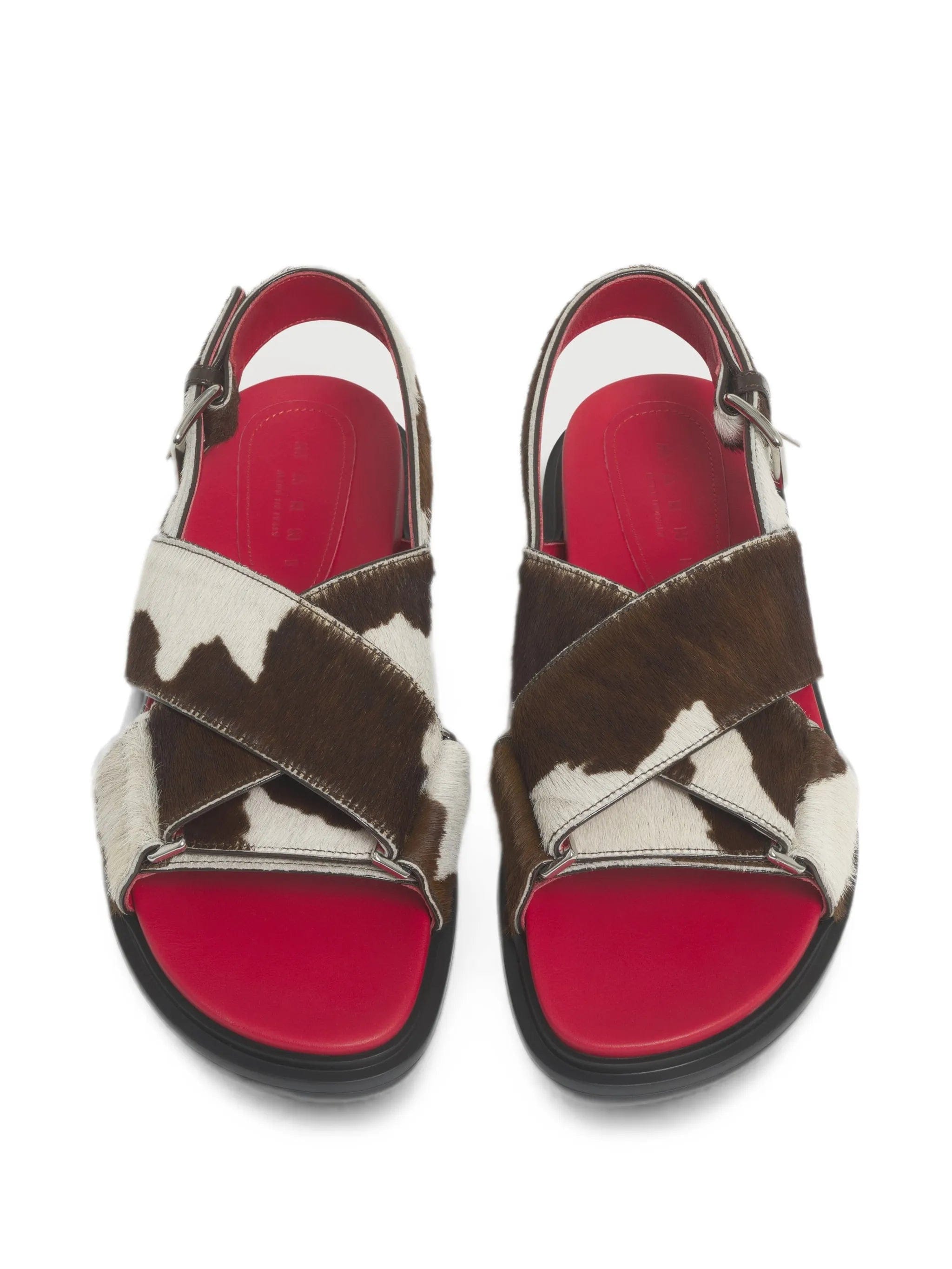 Marni white and brown cow - print ponyhair Fussbett