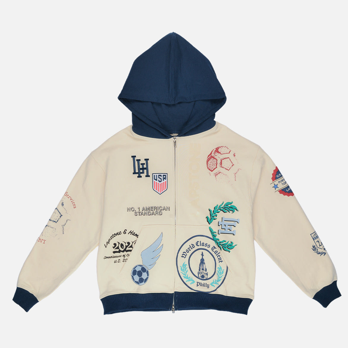 Lapstone & Hammer LAPSTONE x USMNT FULL - ZIP HOODIE - CREAM / NAVY