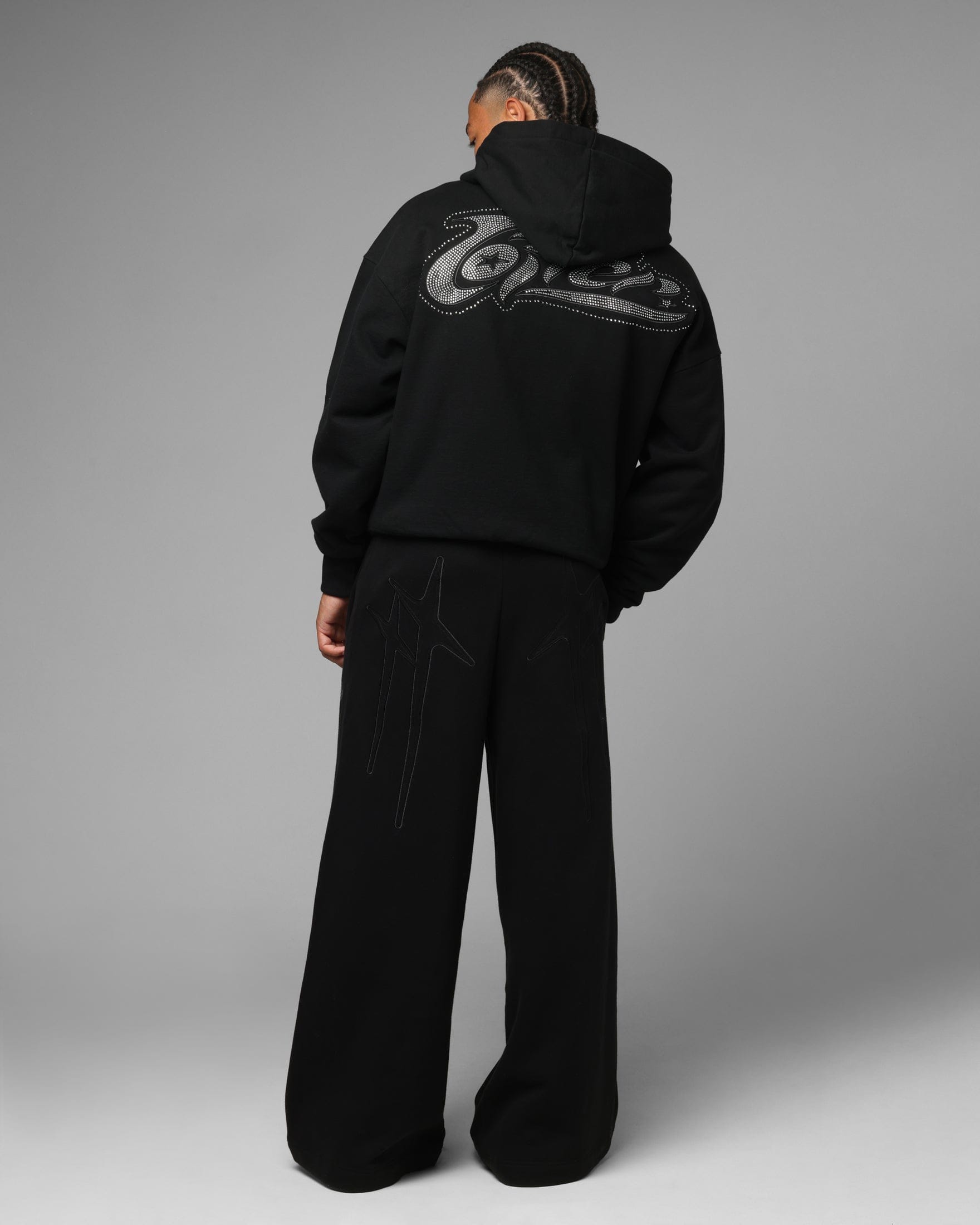 Loiter Silicone Rhinestone Zip Hoodie Black