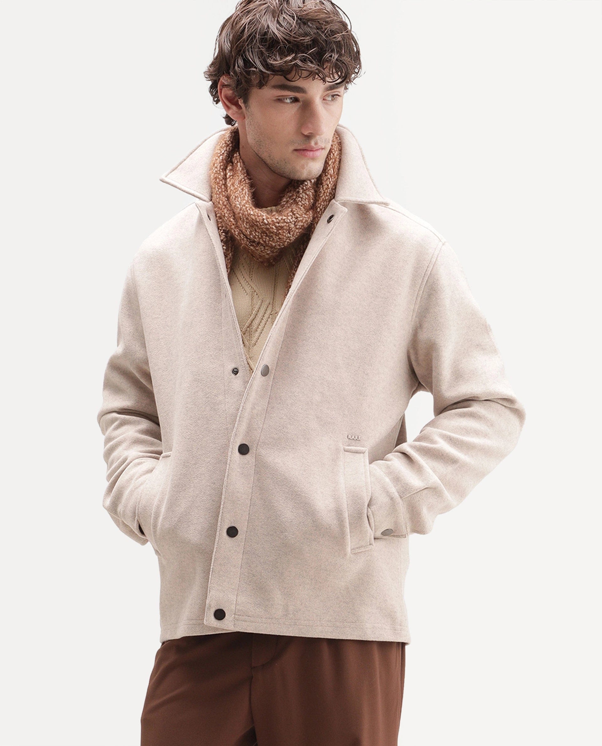 RARE Rabbit Men's Mahu Primary Beige Linen Blend Spread Collar Snap Regular Plain Jacket