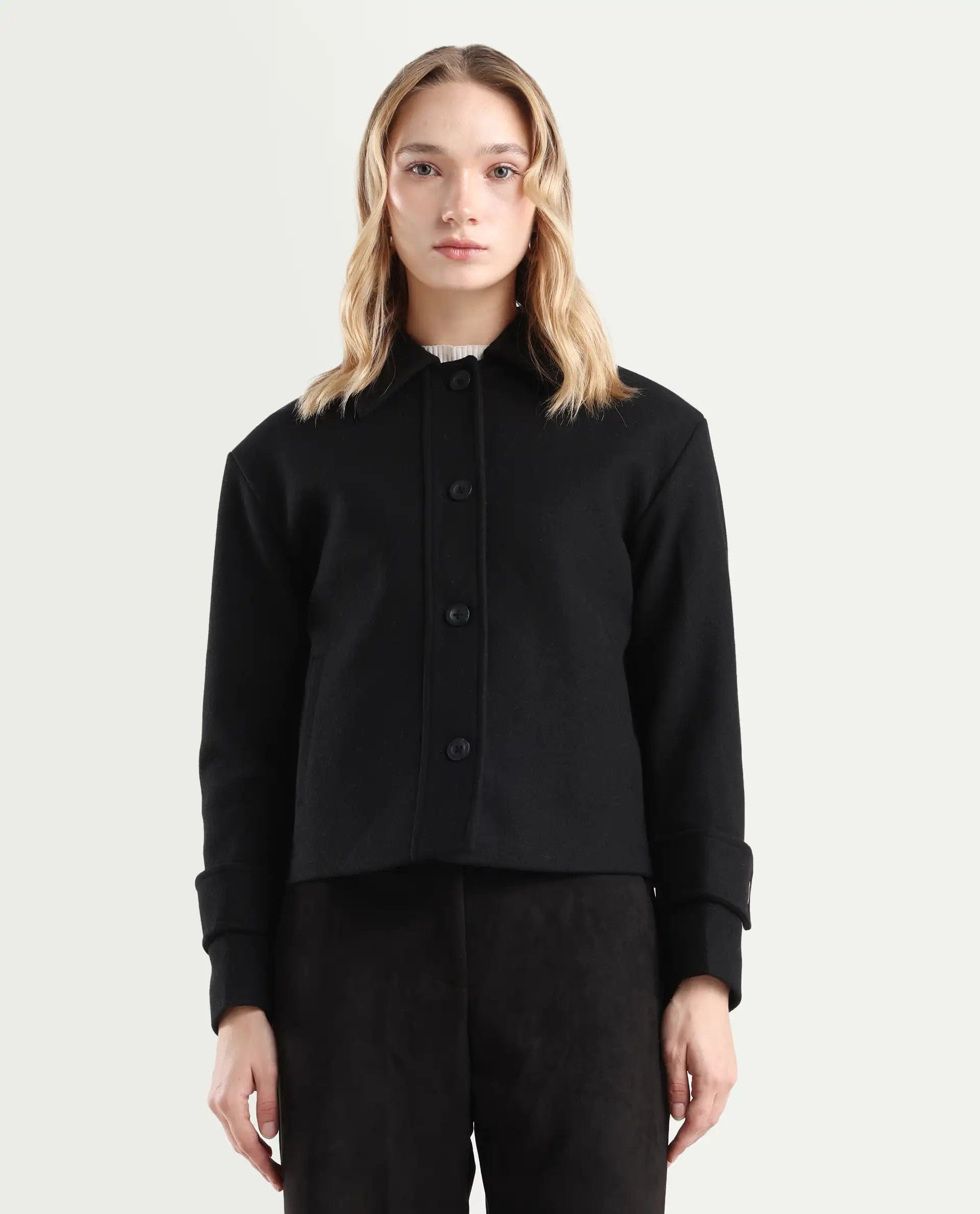Rareism Women's Nikzo Black Polyester Blend Spread Collar Regular Fit Jacket