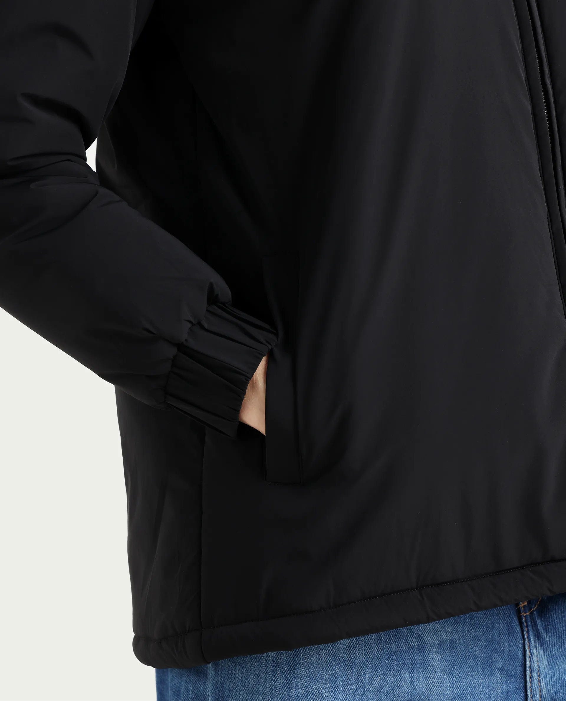 Rareism Women's Kosty Black Polyester Hoody Jacket Plain Jacket
