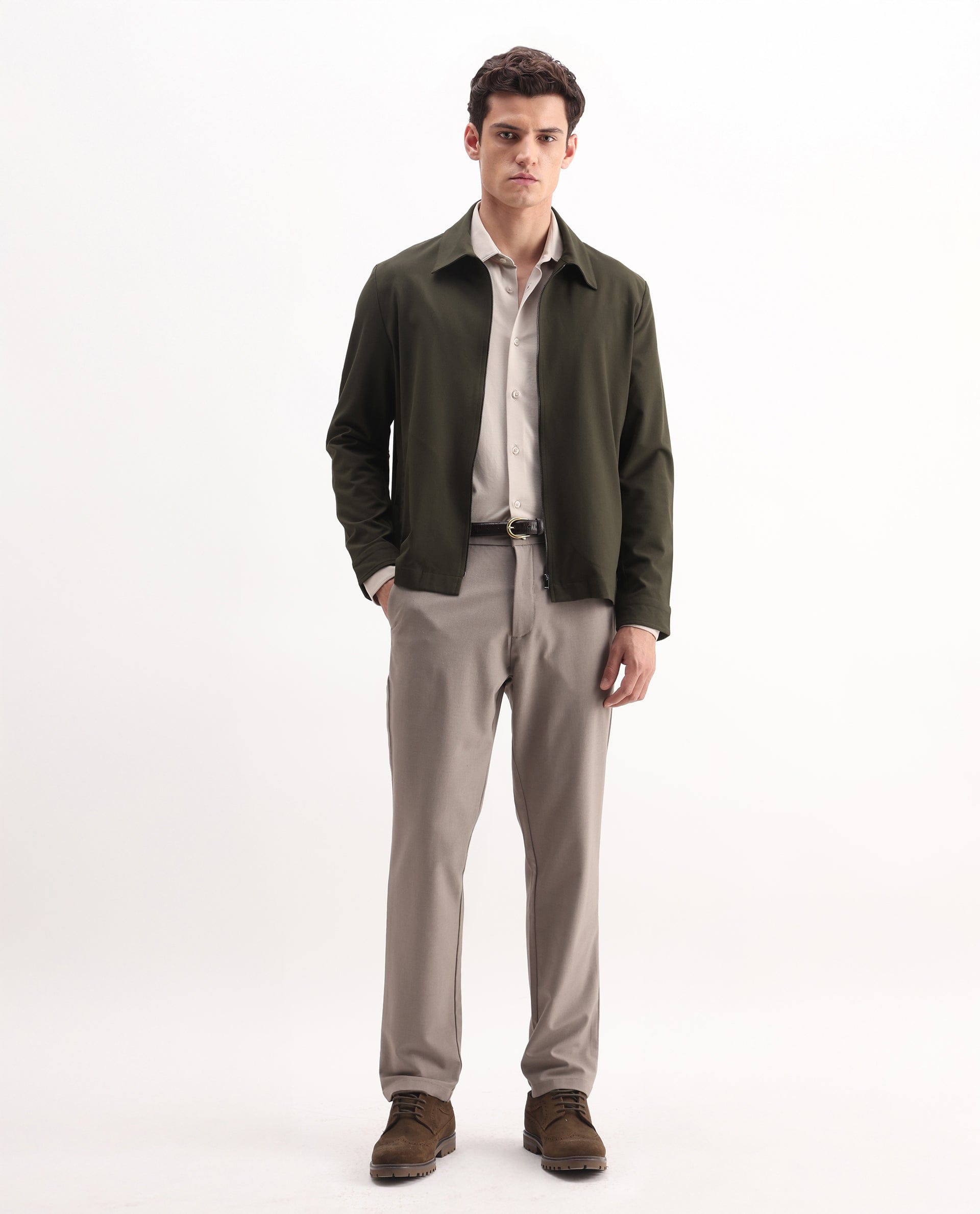 RARE Rabbit Men's Juan - 25 Olive Polyester Blend Plain Regular Fit Full Sleeve Collared Jacket